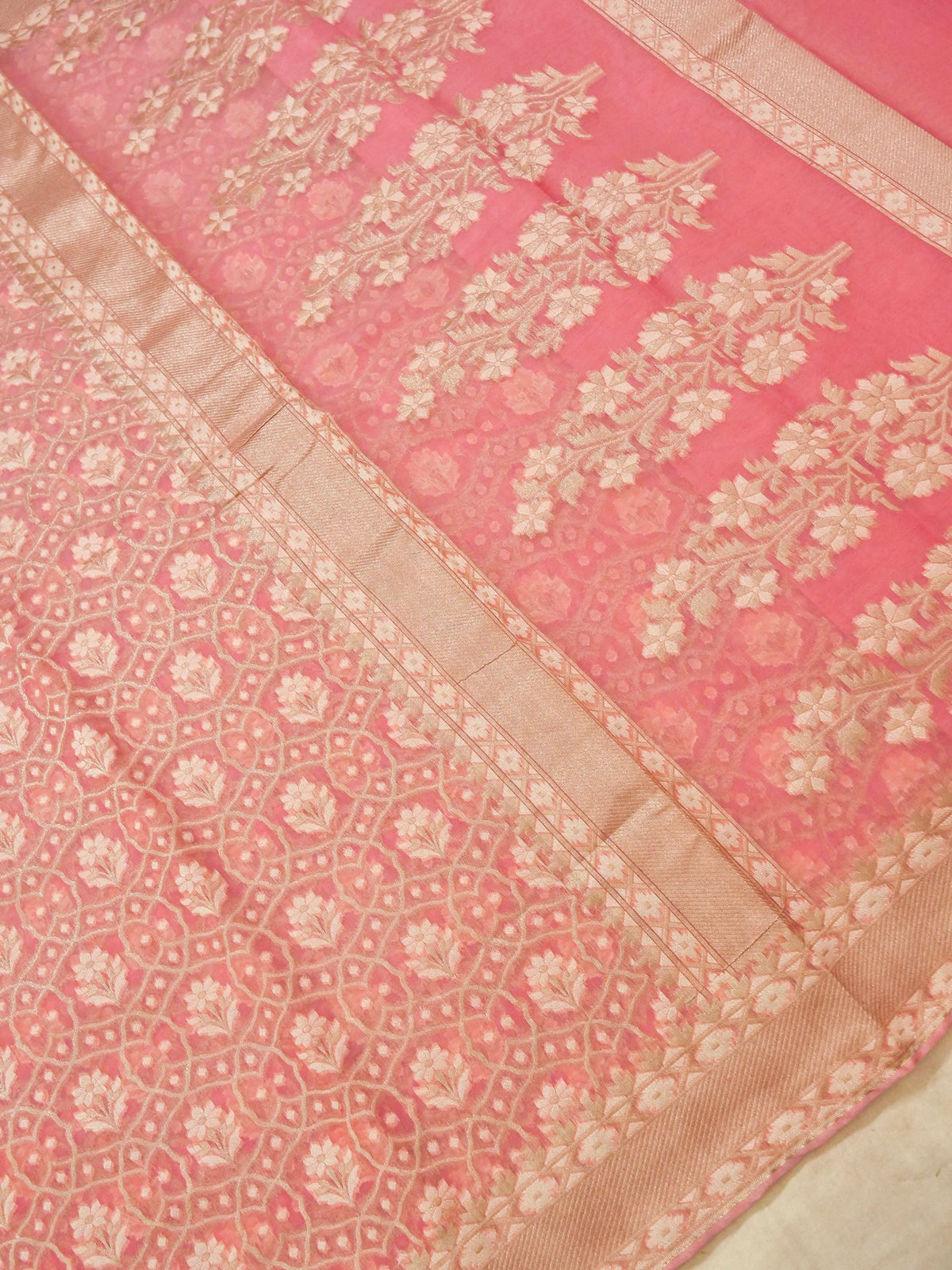 Dusty Rose Jamdhani-Style Saree with Intricate Floral Motifs