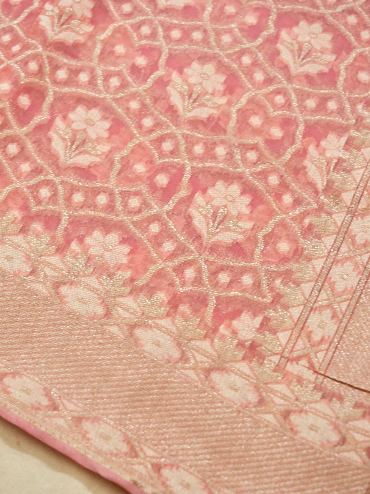 Dusty Rose Jamdhani-Style Saree with Intricate Floral Motifs