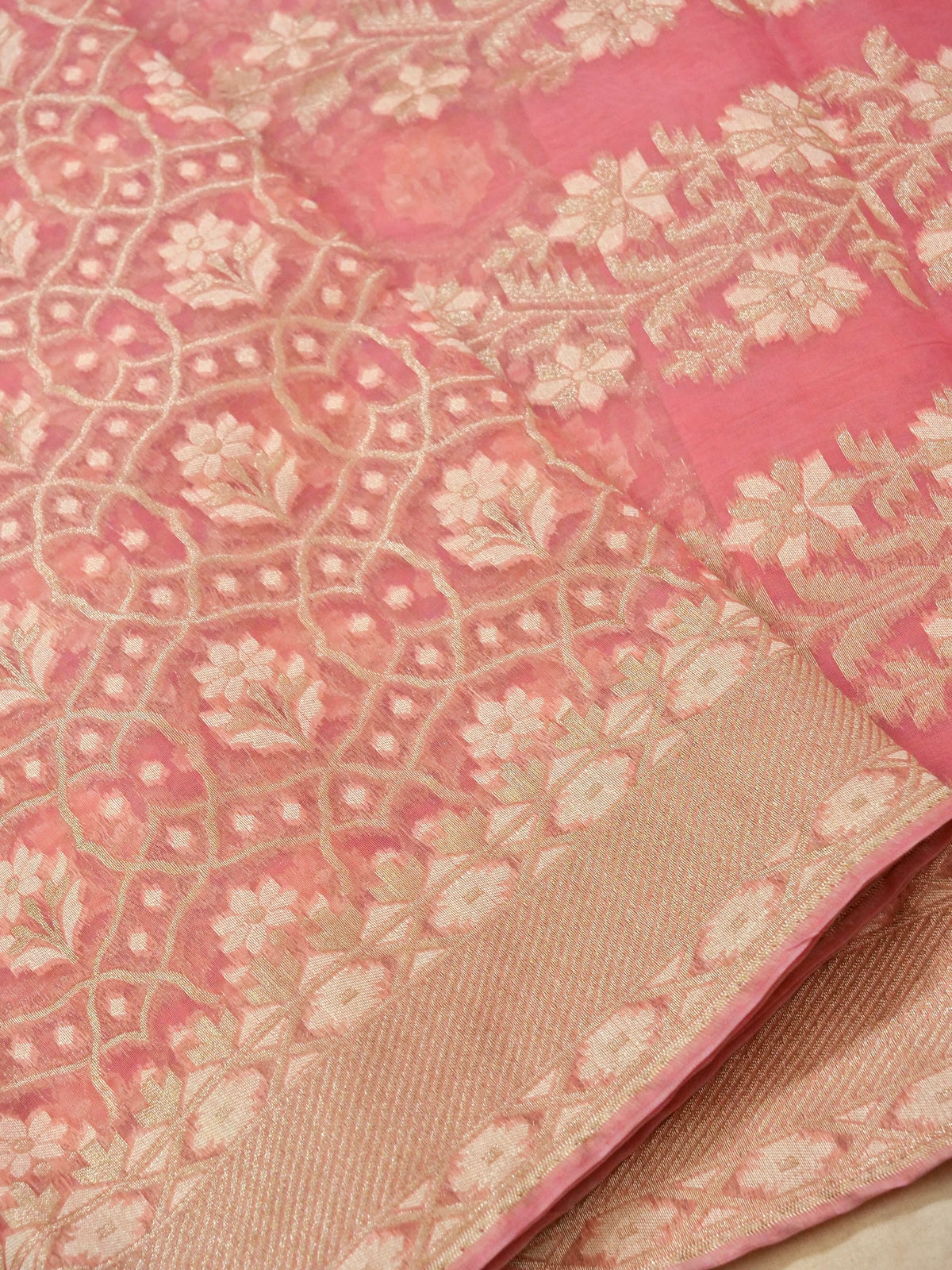 Dusty Rose Jamdhani-Style Saree with Intricate Floral Motifs