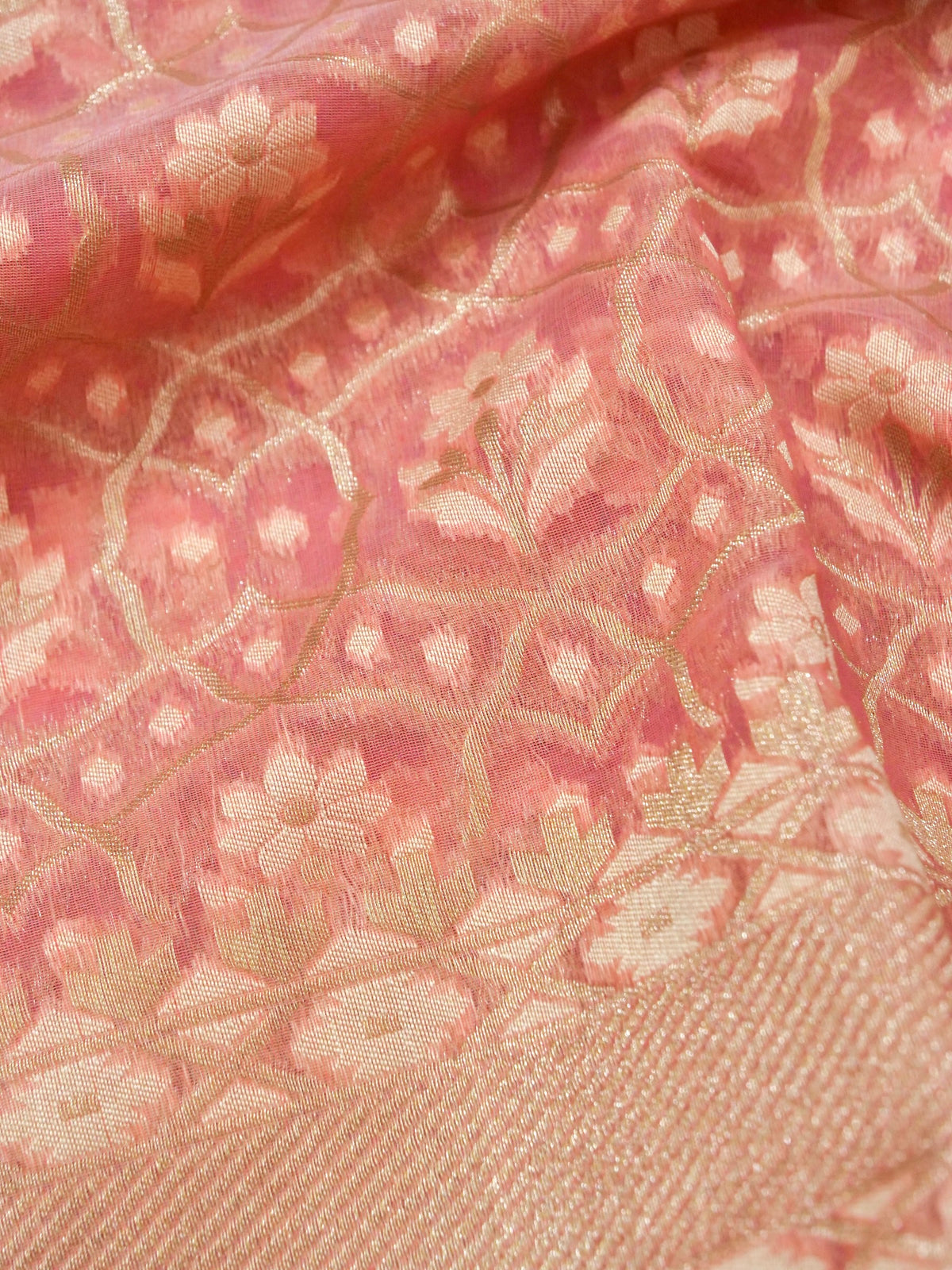 Dusty Rose Jamdhani-Style Saree with Intricate Floral Motifs