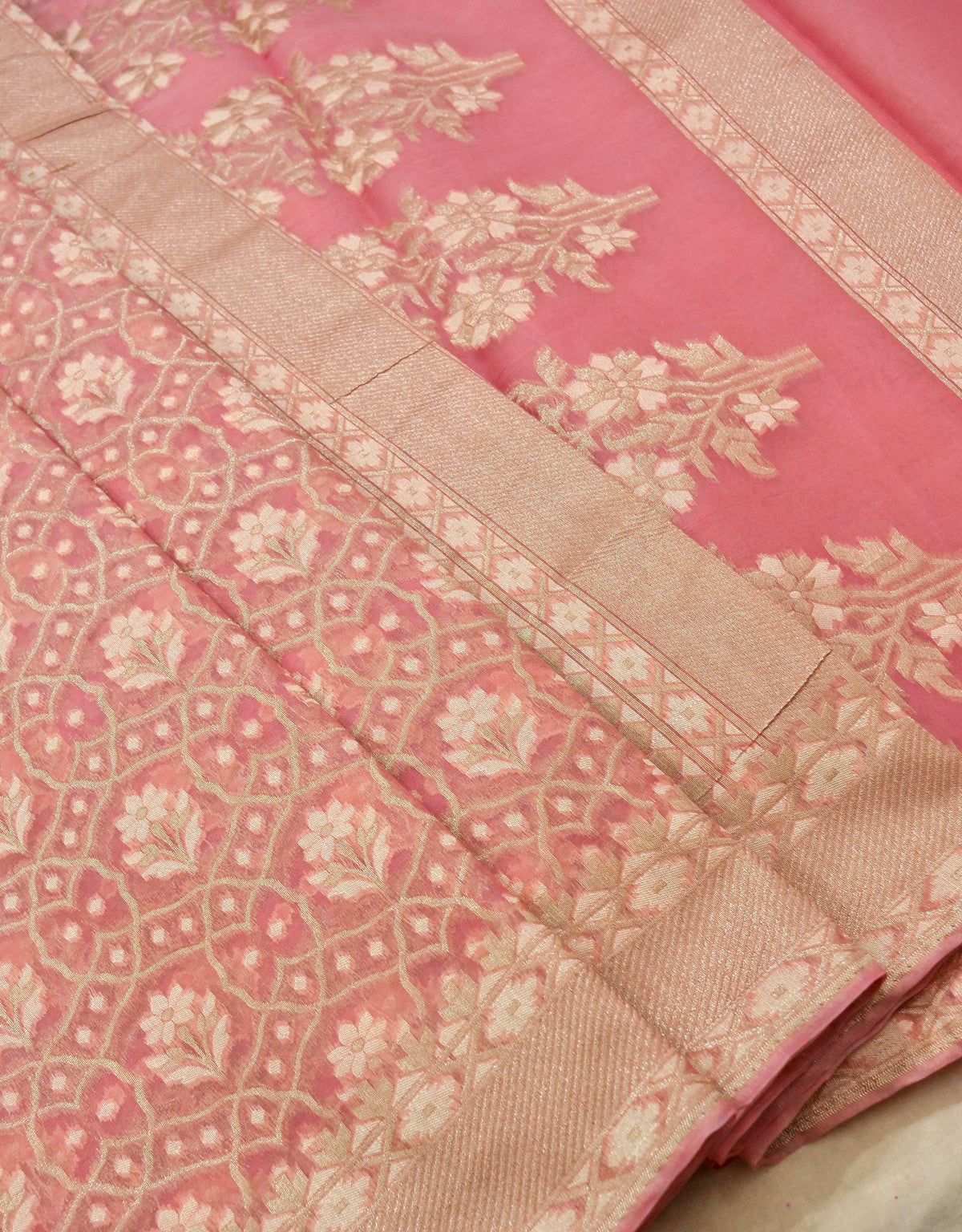 Dusty Rose Jamdhani-Style Saree with Intricate Floral Motifs