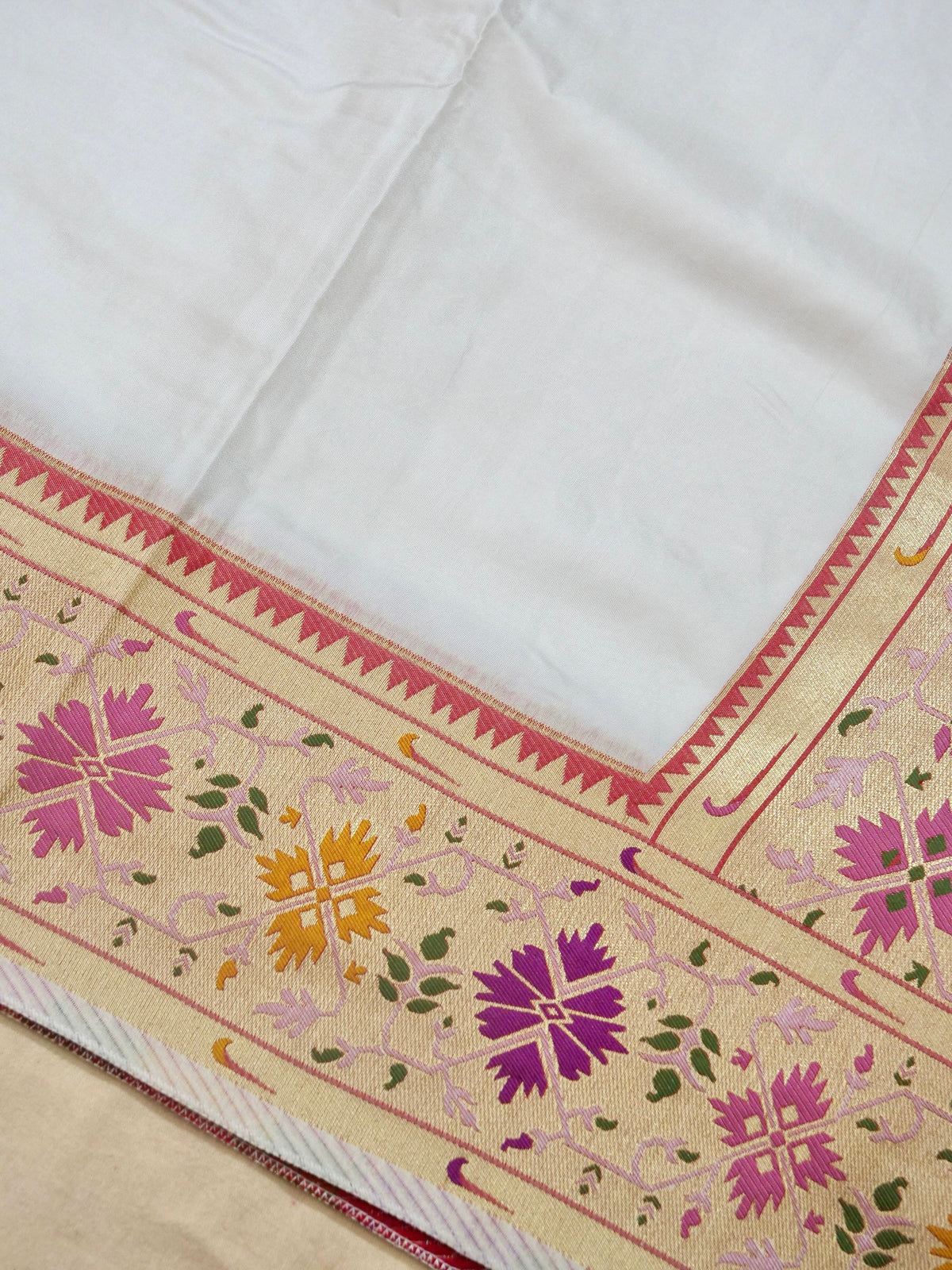 Durga Pooja Special - Ivory Banarasi Silk Saree