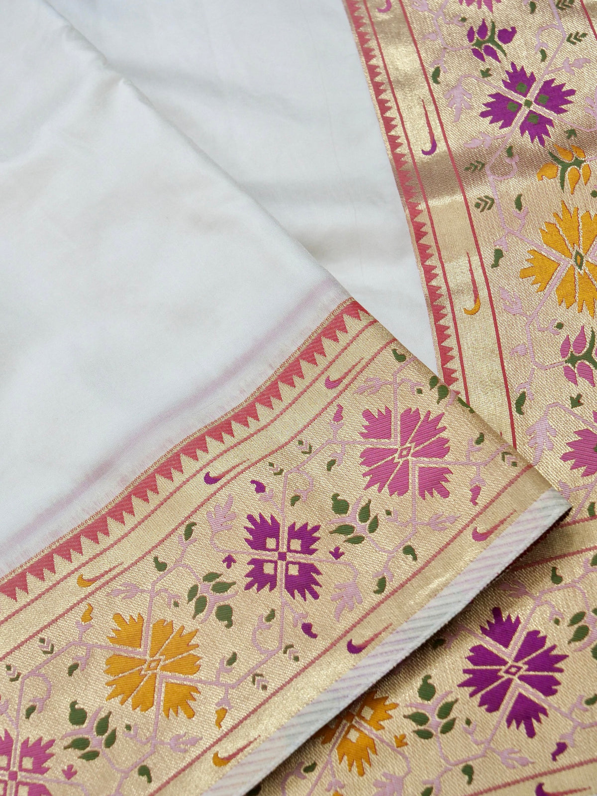 Durga Pooja Special - Ivory Banarasi Silk Saree