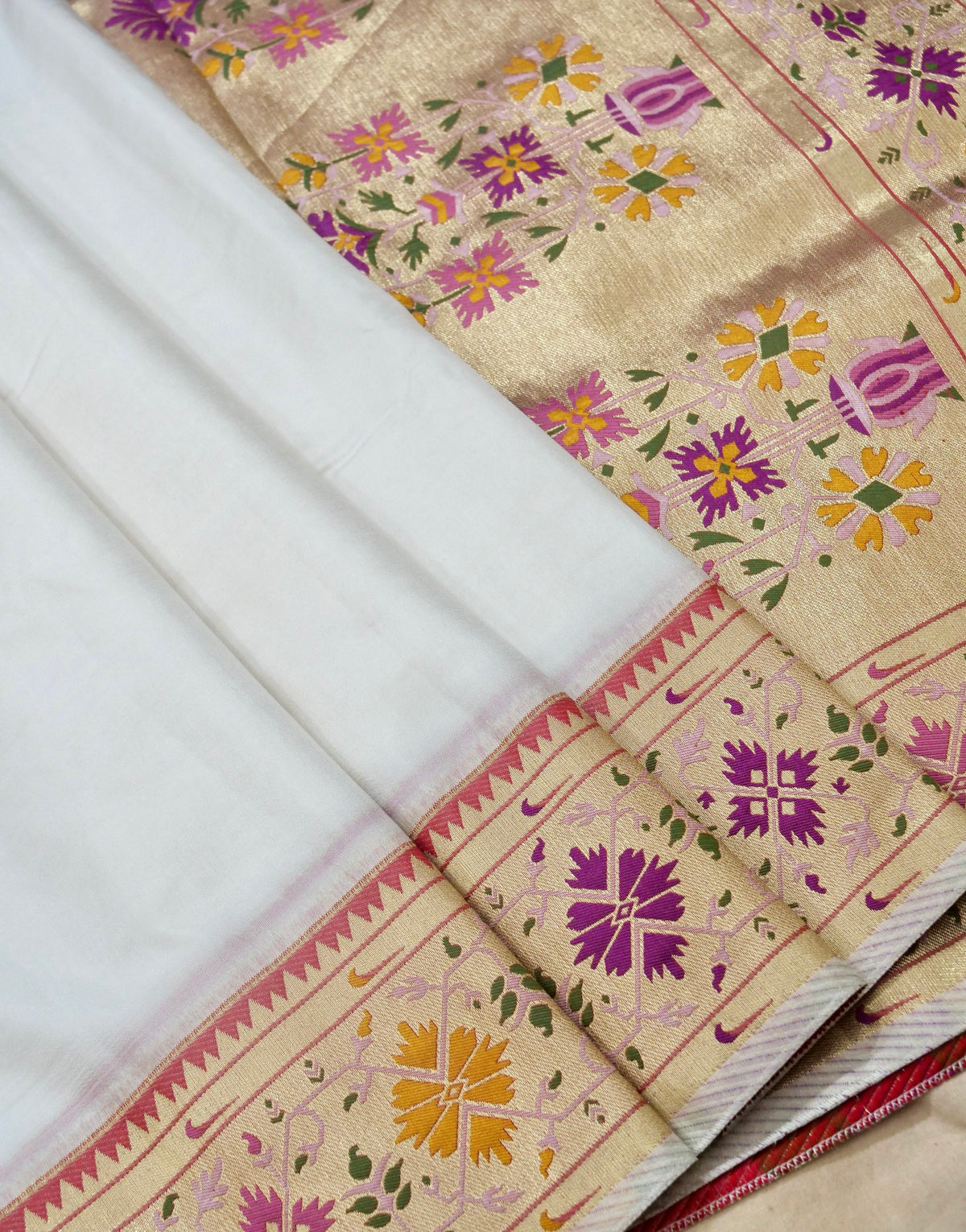 Durga Pooja Special - Ivory Banarasi Silk Saree