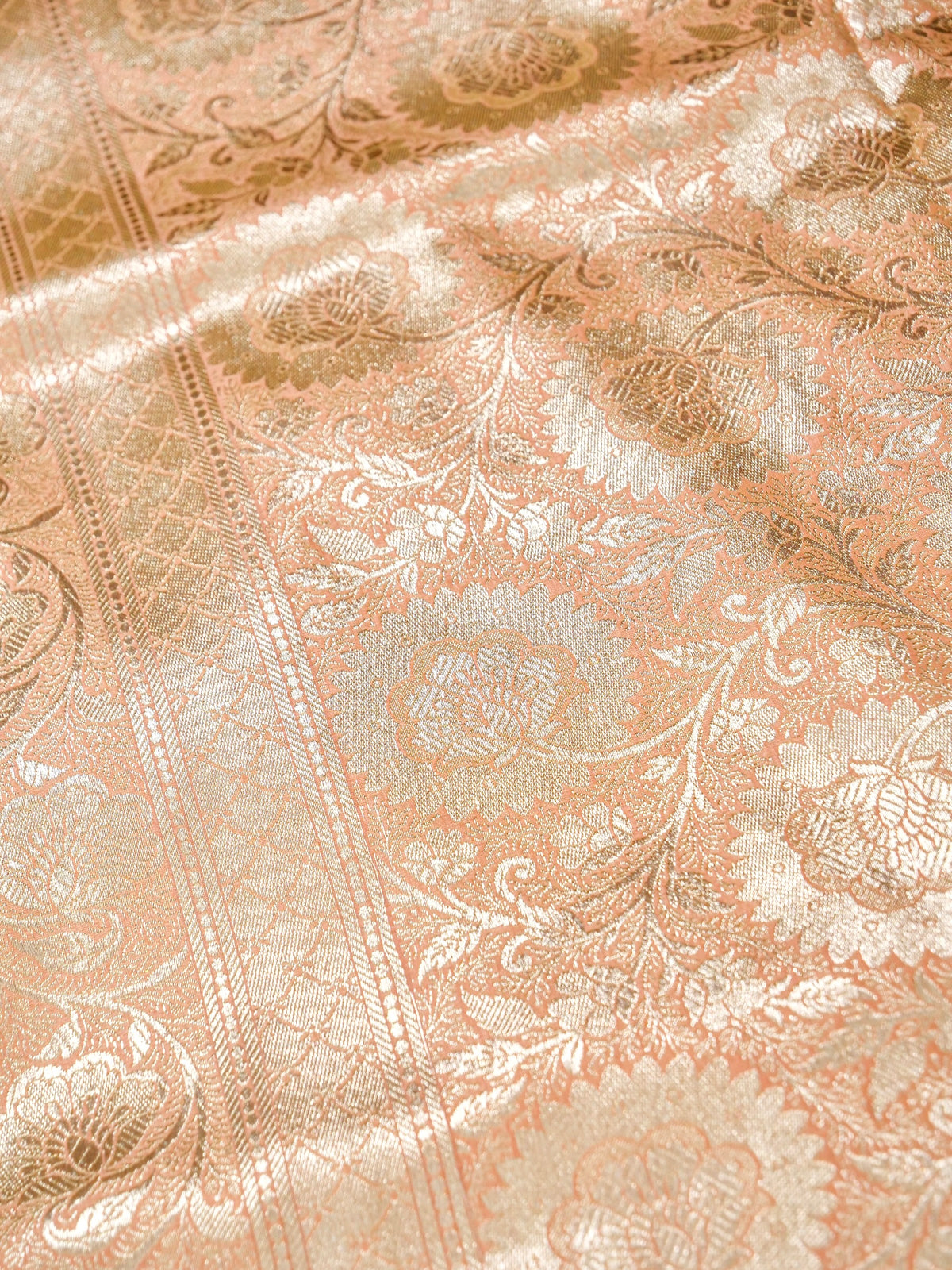 Rich Light Orange Banarasi Silk Saree with Gold Zari Weaving