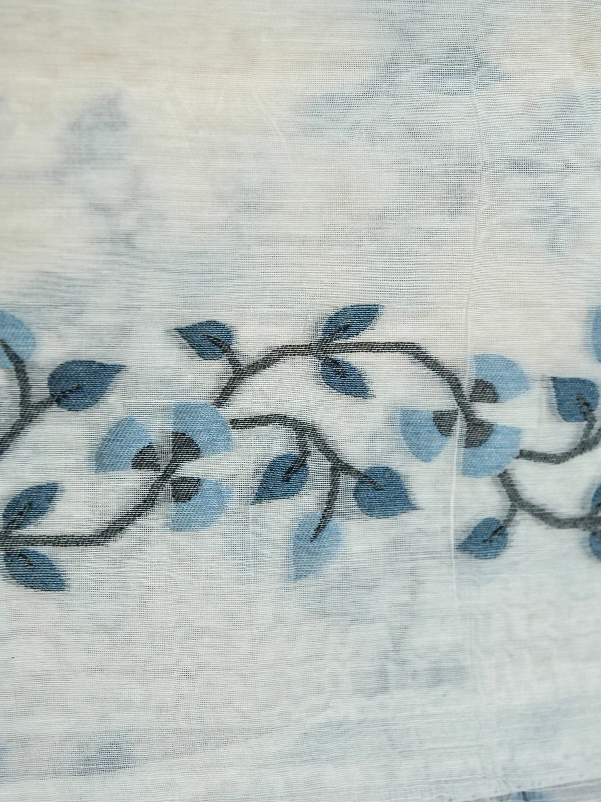 Ivory Jamdhani Style Saree with Grey Blue Geometric Floral Pattern