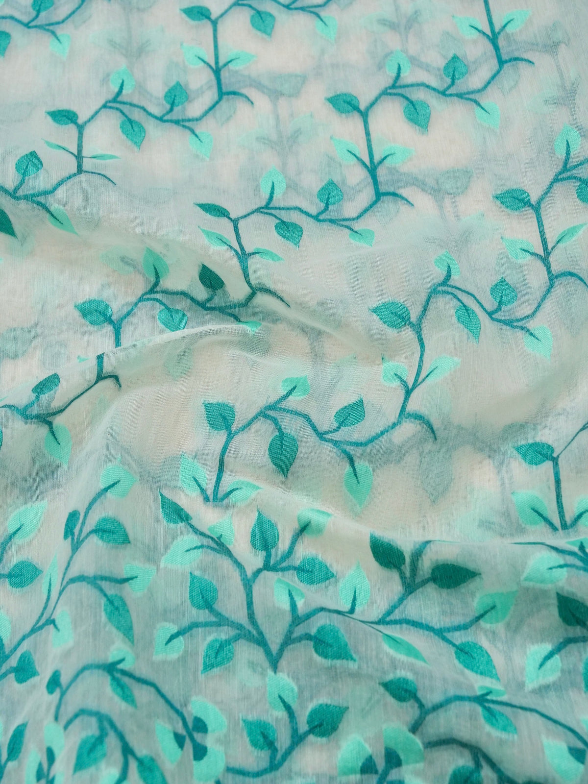 Ivory Jamdhani Style Saree with Blue Teal Geometric Floral Pattern