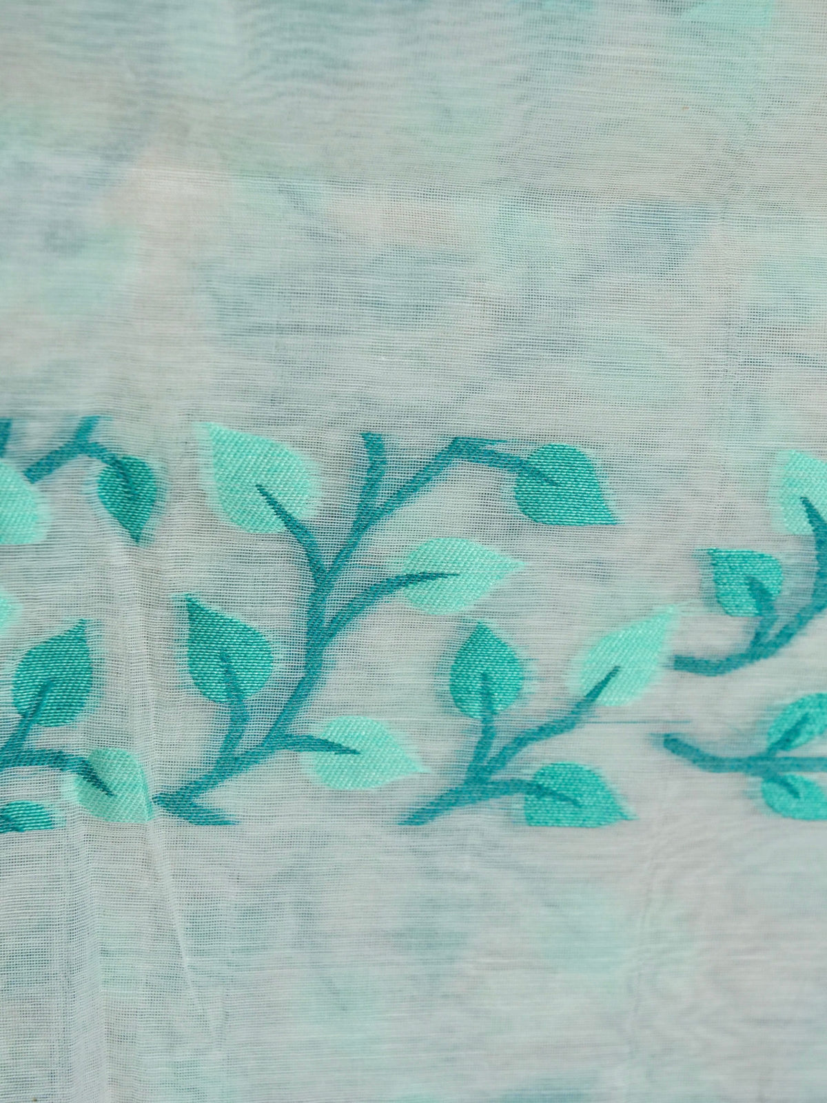 Ivory Jamdhani Style Saree with Blue Teal Geometric Floral Pattern