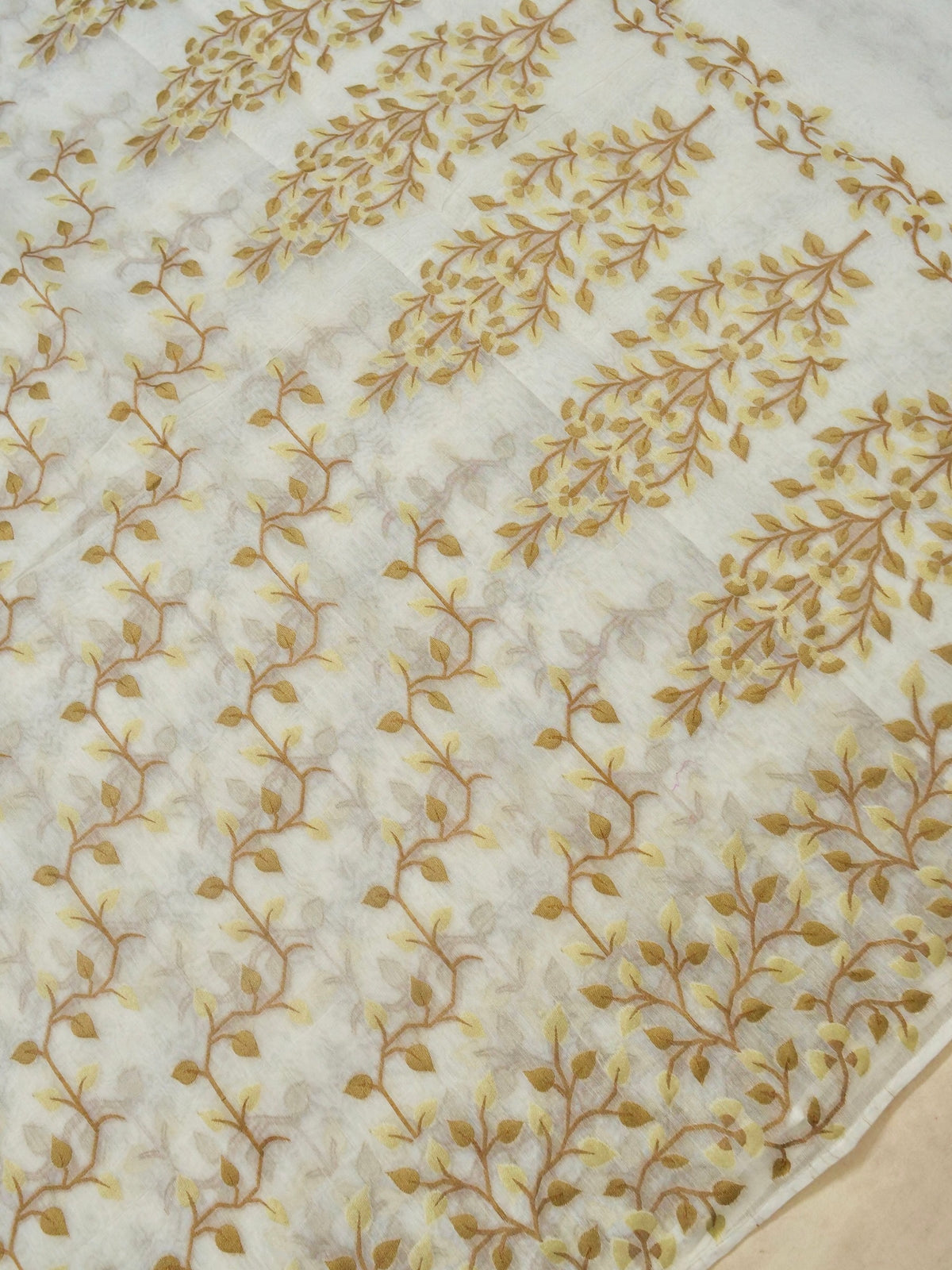Ivory Jamdhani Style Saree with Mustard Gold Geometric Floral Pattern