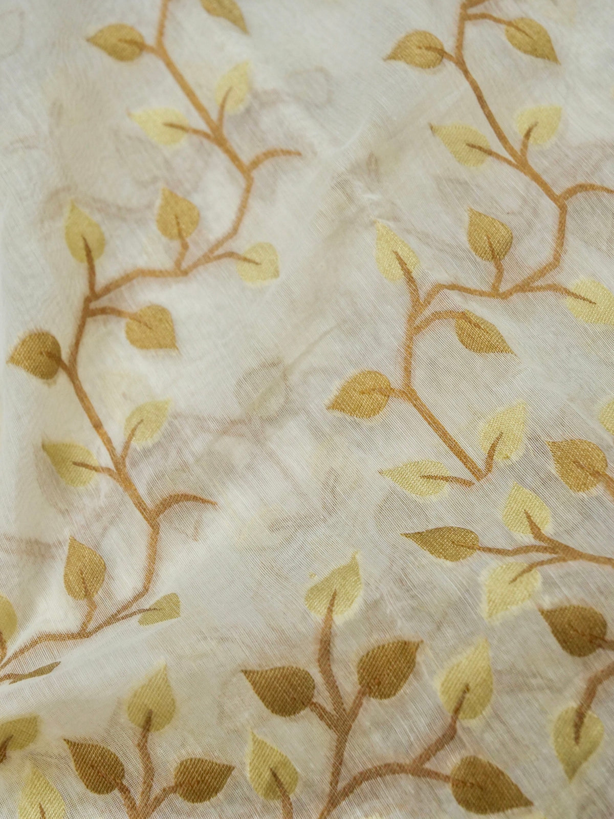 Ivory Jamdhani Style Saree with Mustard Gold Geometric Floral Pattern