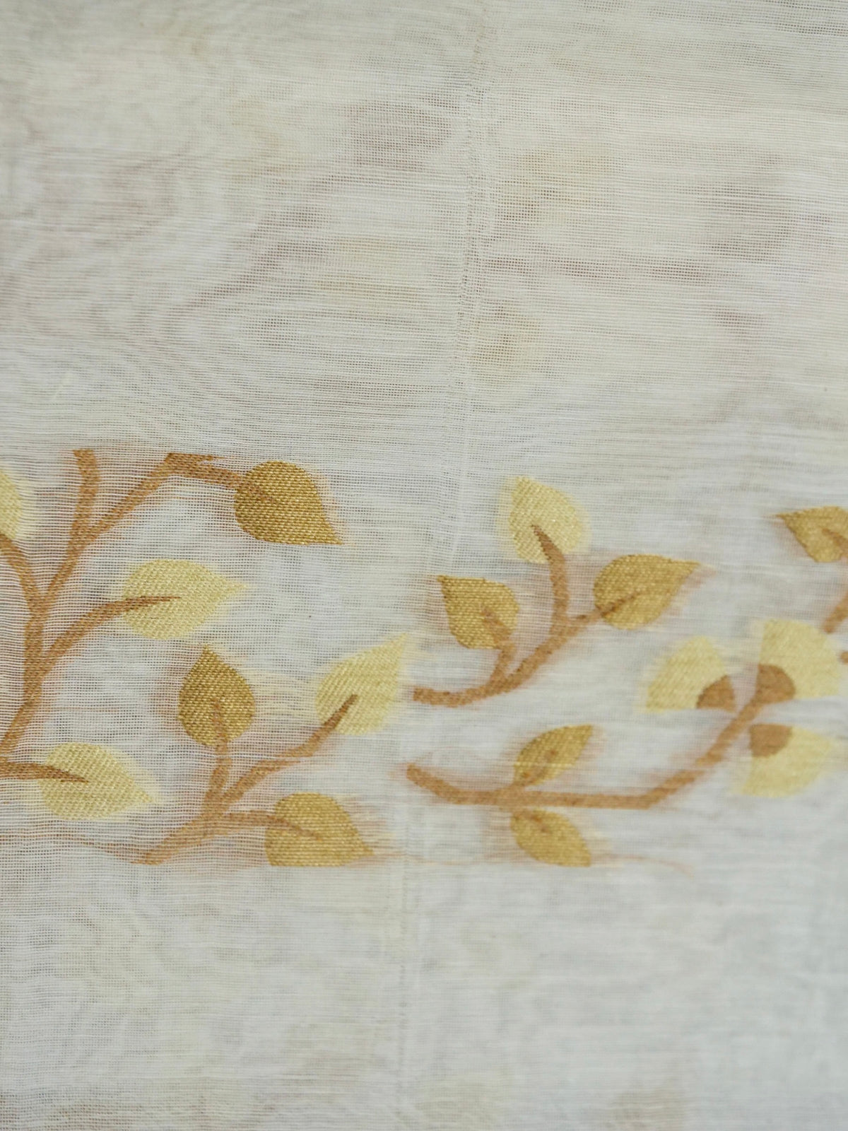 Ivory Jamdhani Style Saree with Mustard Gold Geometric Floral Pattern