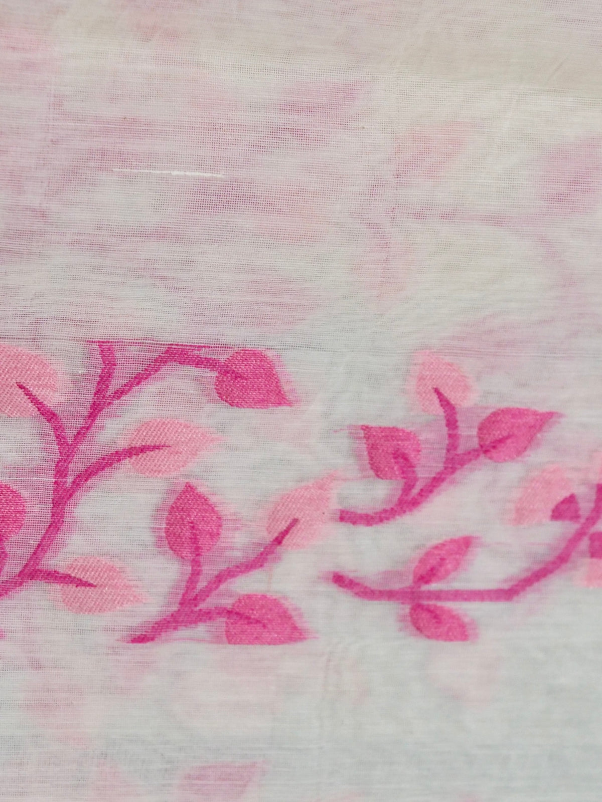 Ivory Jamdhani Style Saree with Pink Geometric Floral Pattern