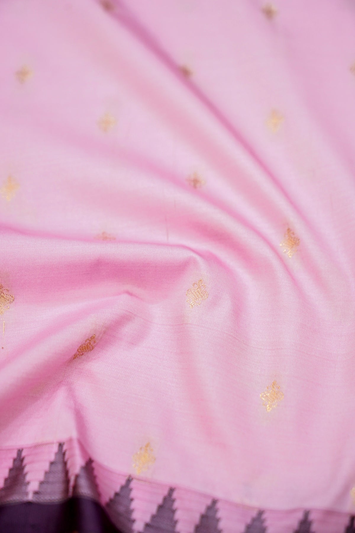 Suvarna - Baby Pink Gadwal Silk Saree with Dark Purple Gold Border