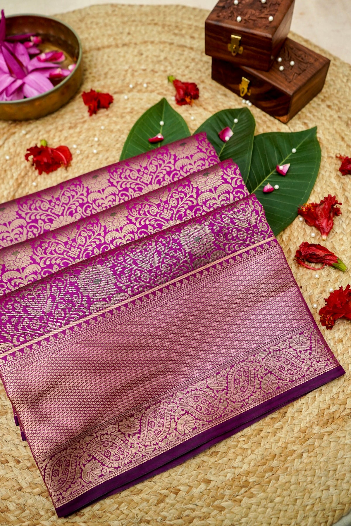 Suvarna - Magenta Pink Dharmavaram Tissue Silk Saree