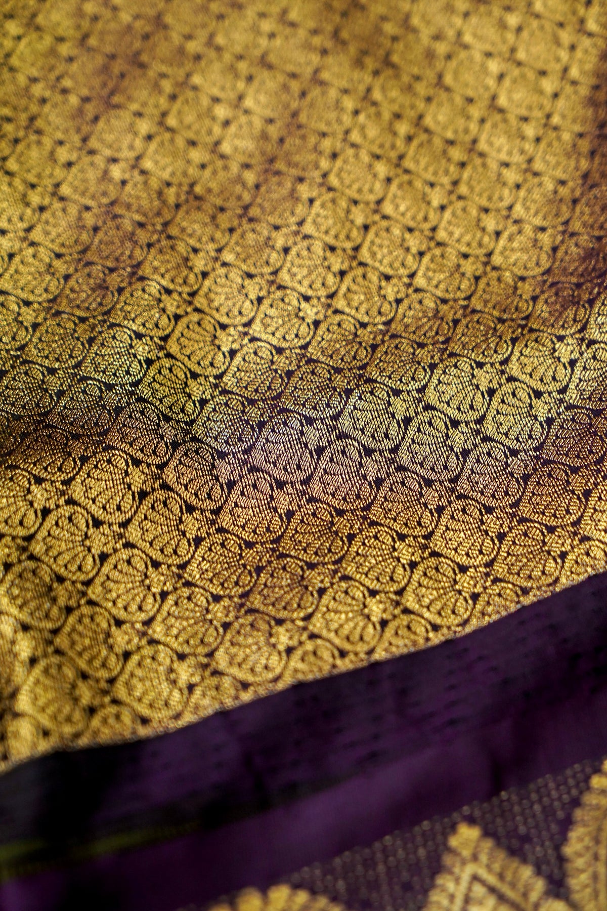 Suvarna - Olive Green Gadwal Silk Saree with Dark Purple Gold Border