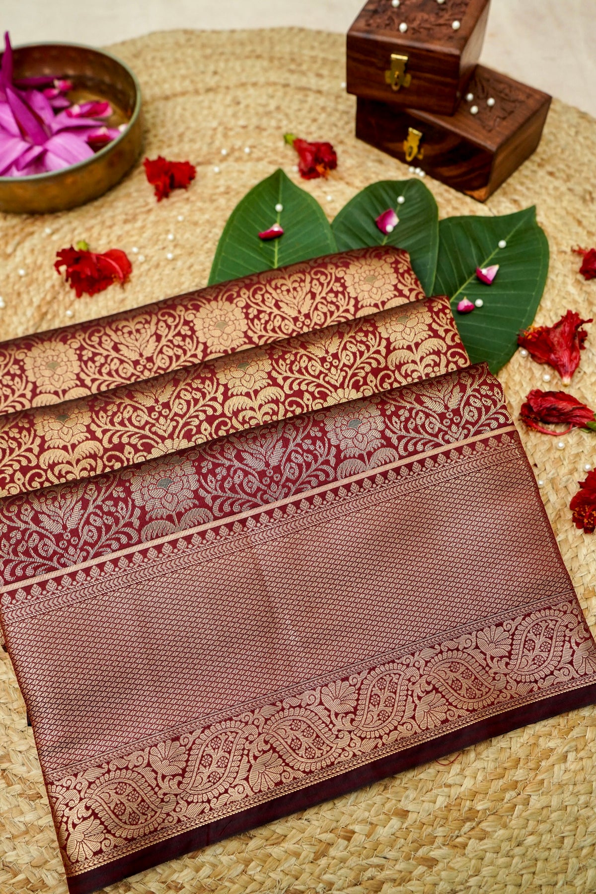 Suvarna - Maroon Red Dharmavaram Tissue Silk Saree