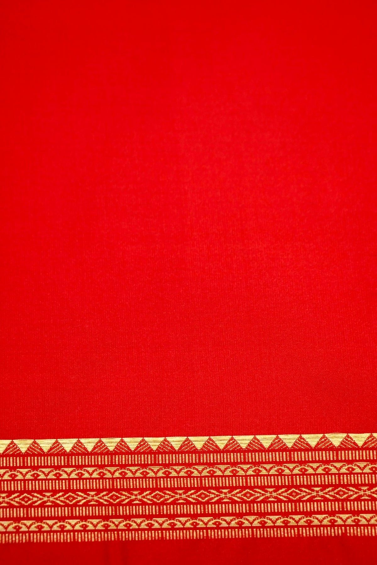 Suvarna - Bright Vermilion Red Mysore Crepe Silk Saree with Gold Kaat Border