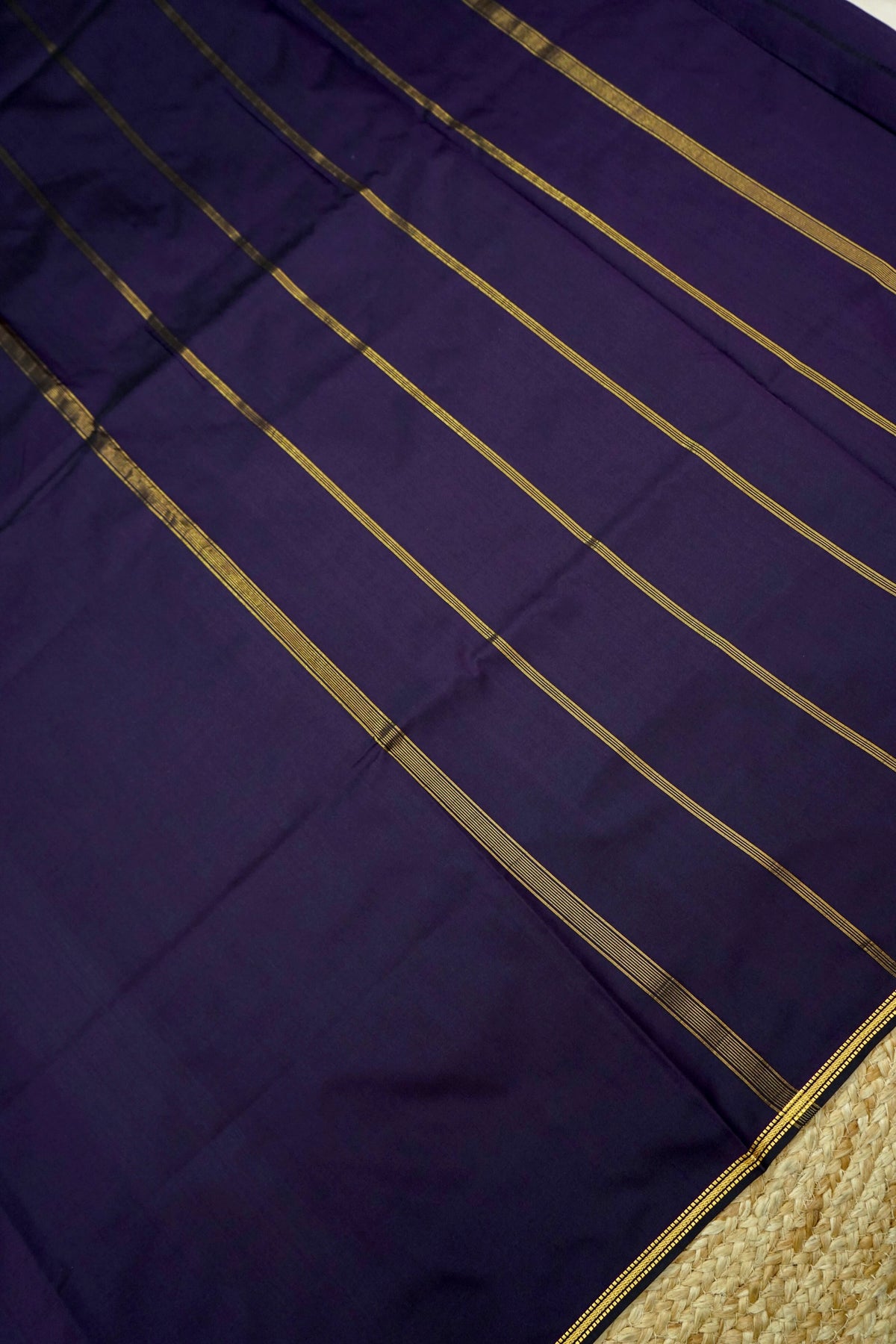 Suvarna - Deep Navy Blue Mysore Crepe Silk Saree with Gold Fine Border