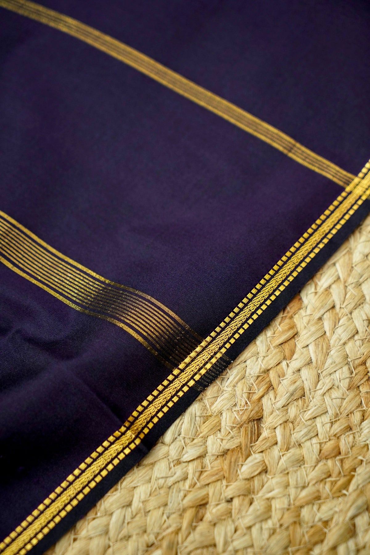 Suvarna - Deep Navy Blue Mysore Crepe Silk Saree with Gold Fine Border