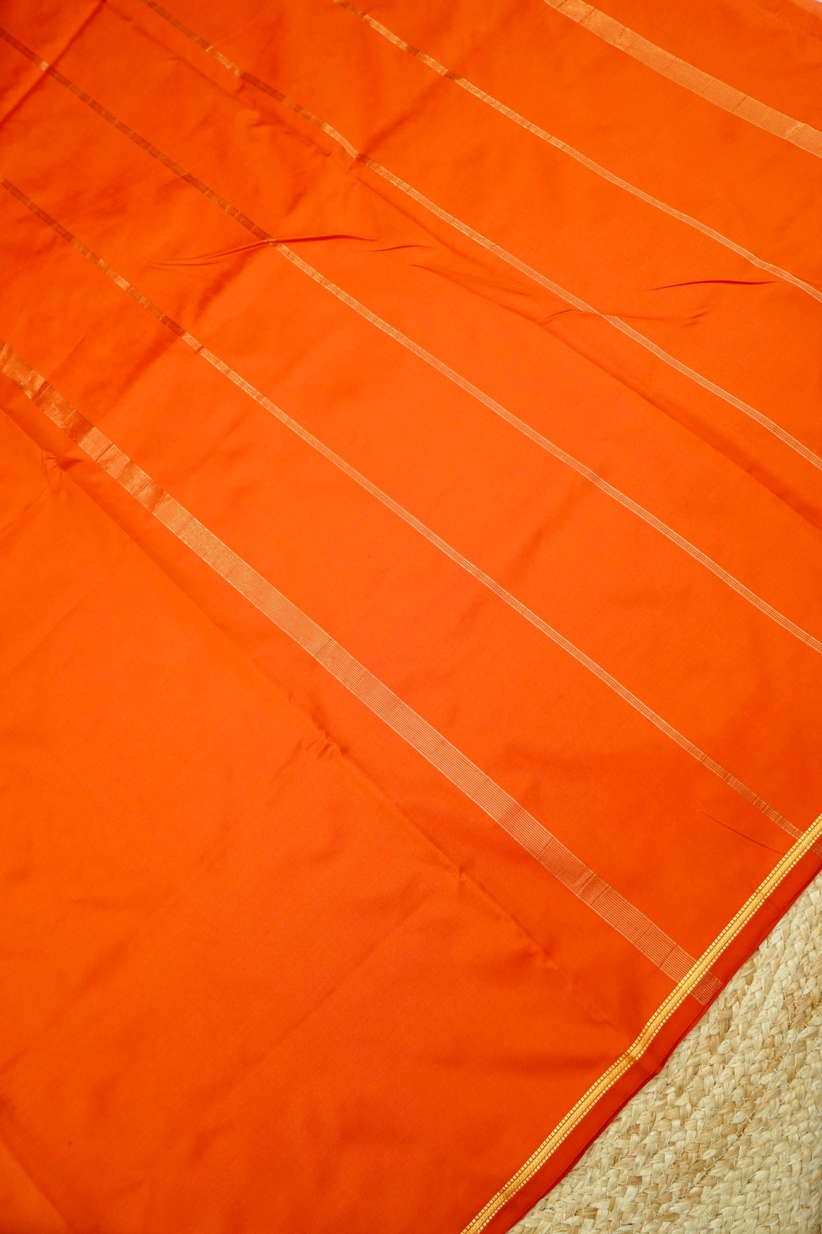 Suvarna - Vibrant Orange Mysore Crepe Silk Saree with Gold Fine Border