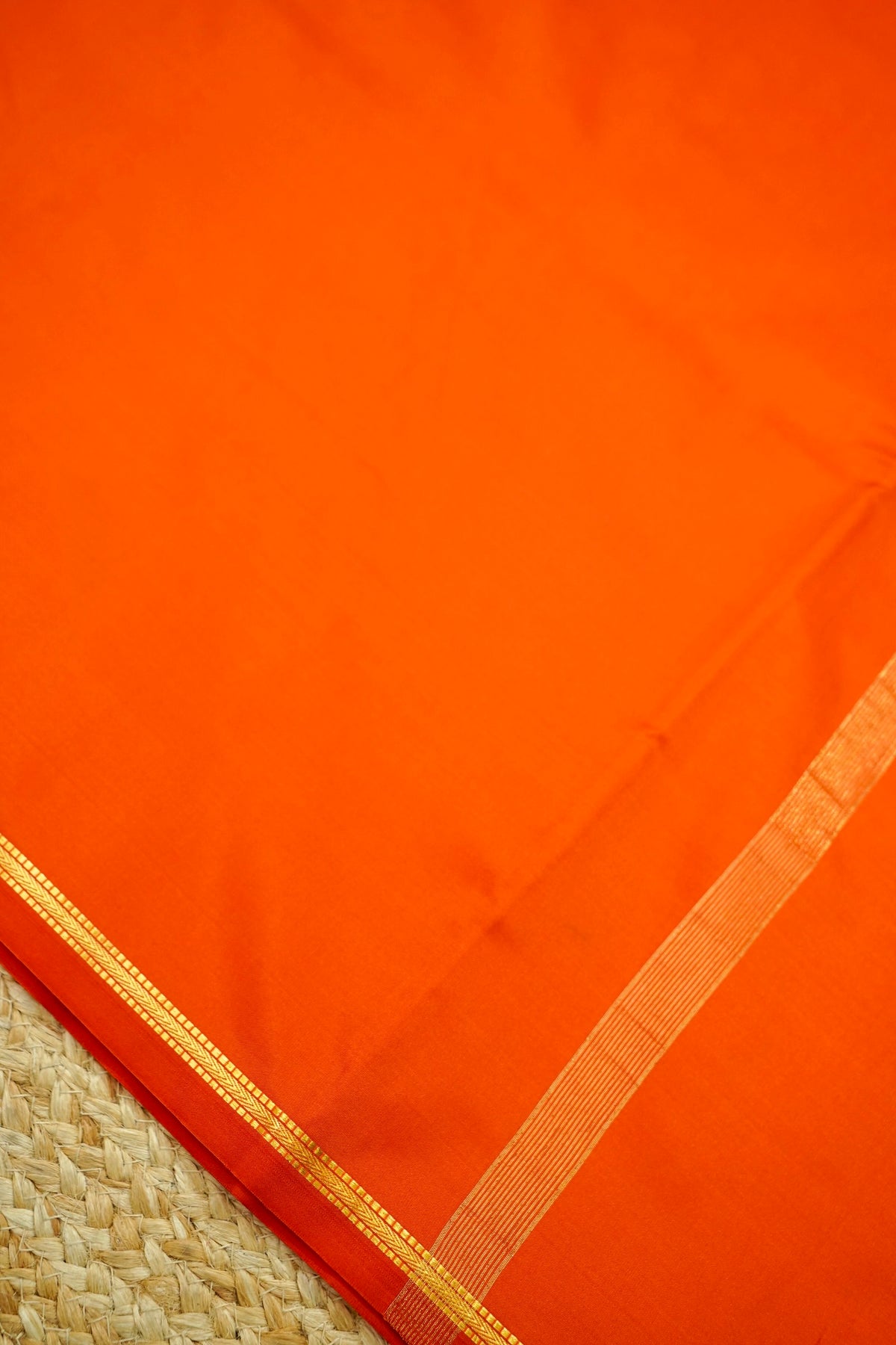Suvarna - Vibrant Orange Mysore Crepe Silk Saree with Gold Fine Border