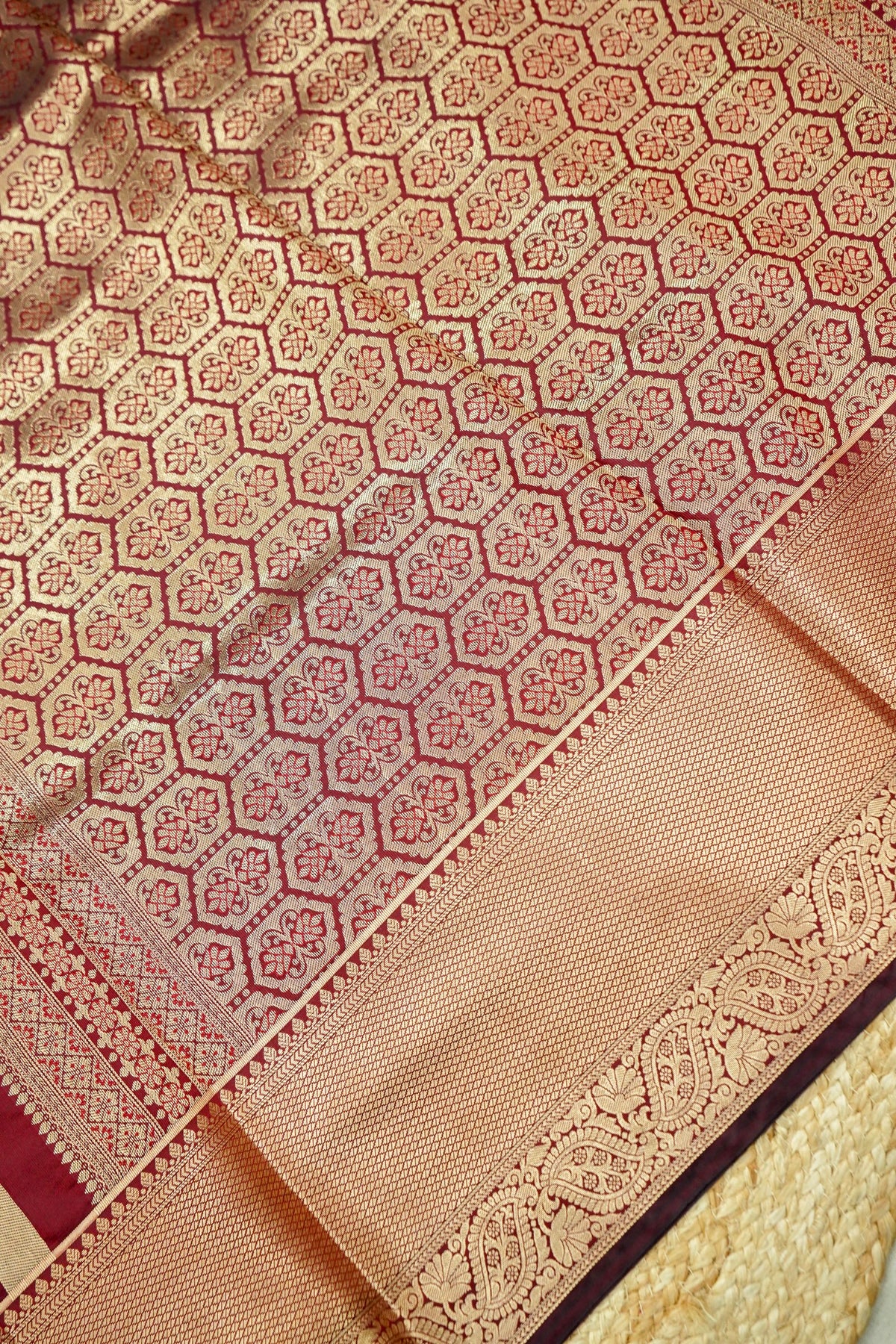 Suvarna - Maroon Red Dharmavaram Tissue Silk Saree