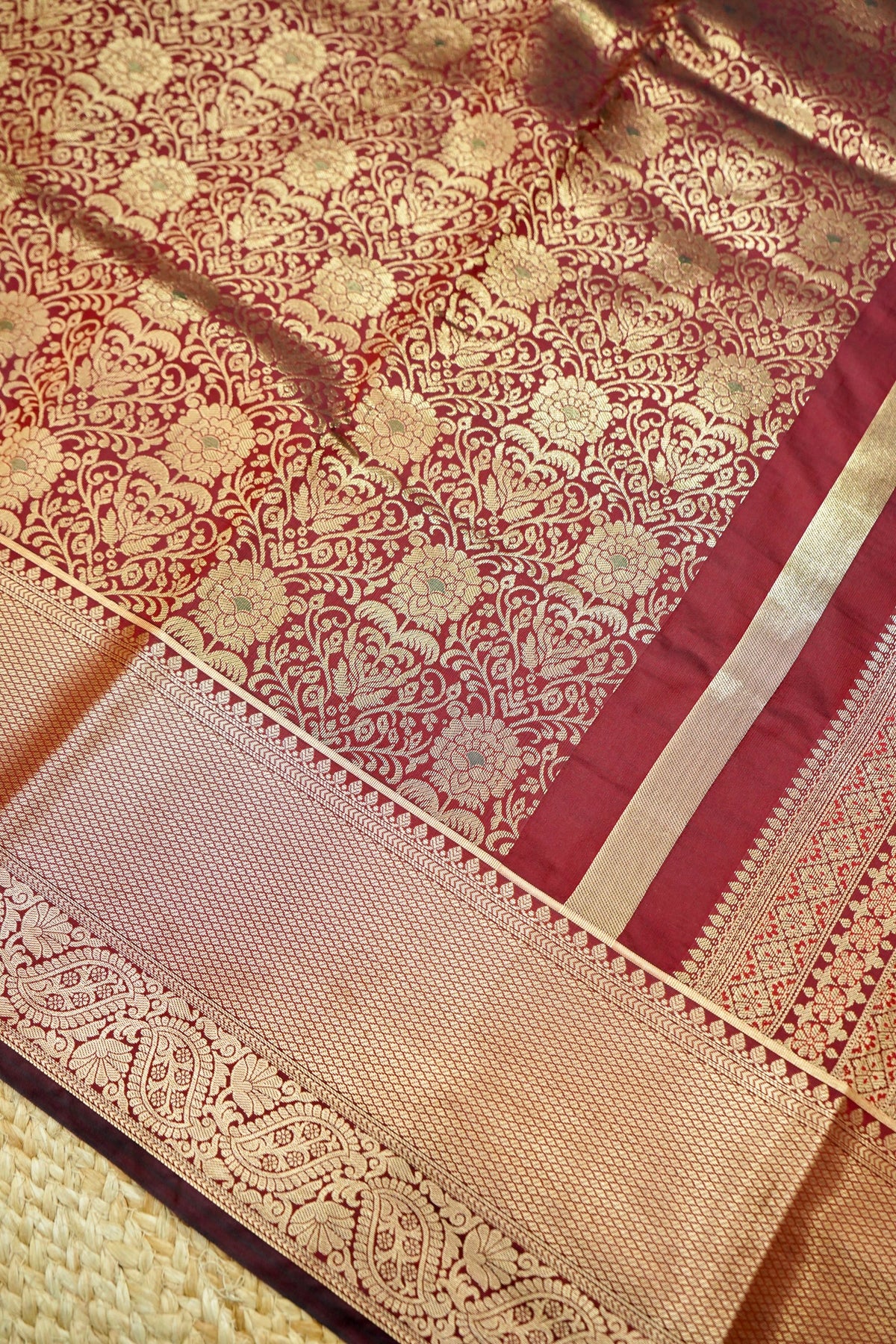 Suvarna - Maroon Red Dharmavaram Tissue Silk Saree