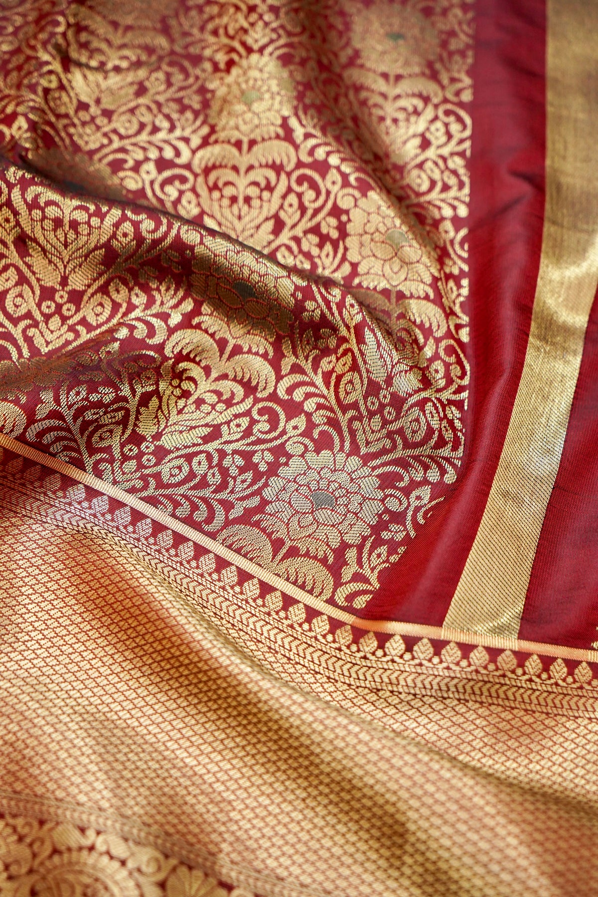 Suvarna - Maroon Red Dharmavaram Tissue Silk Saree