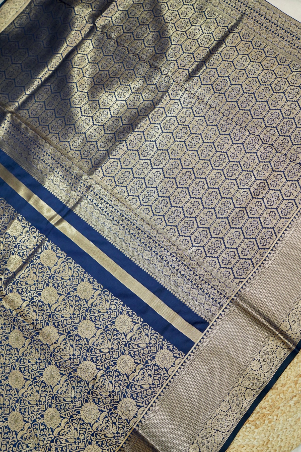 Suvarna - Navy Blue Dharmavaram Tissue Silk Saree