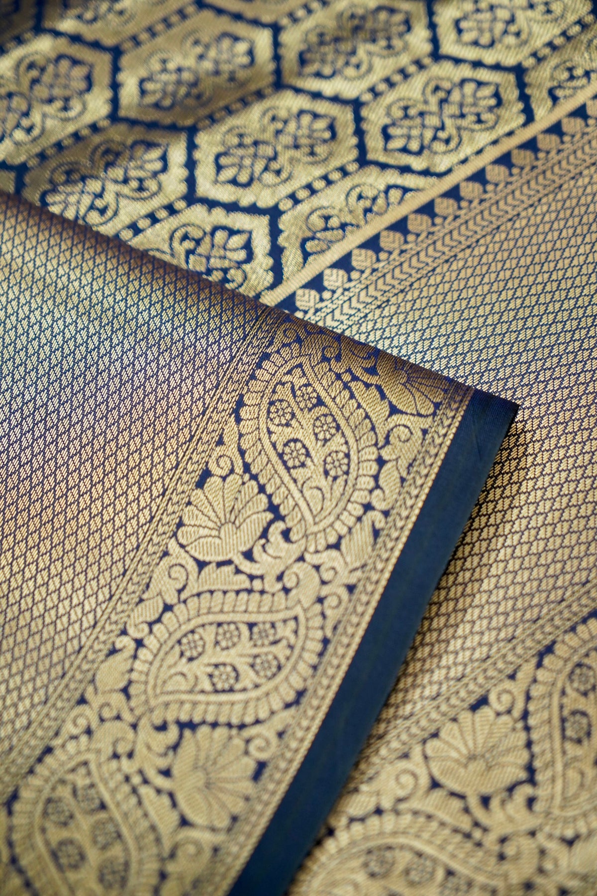 Suvarna - Navy Blue Dharmavaram Tissue Silk Saree