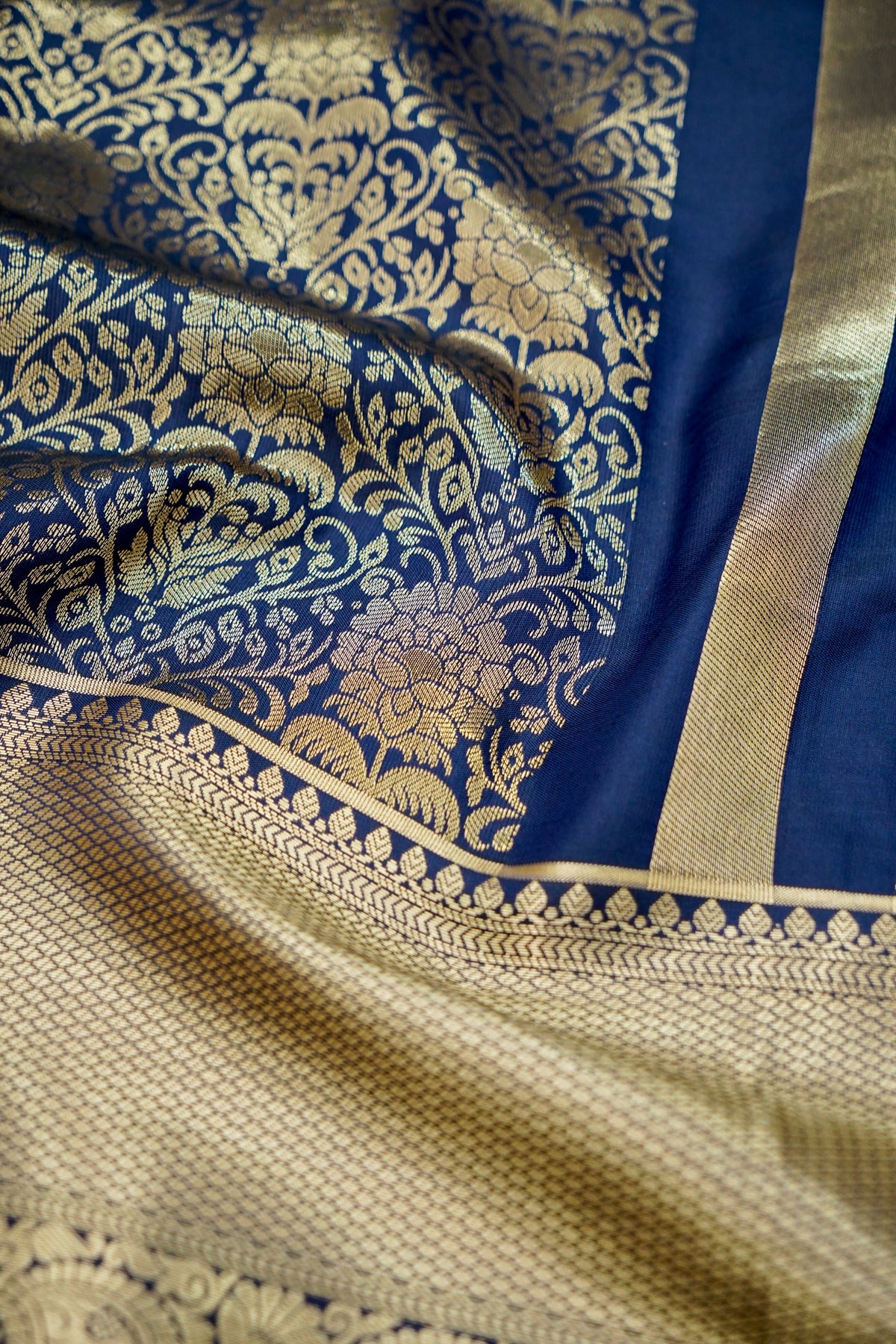 Suvarna - Navy Blue Dharmavaram Tissue Silk Saree