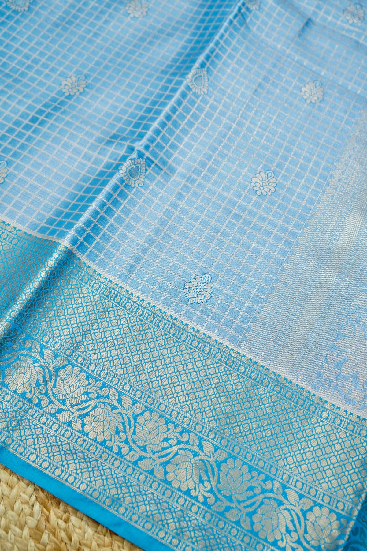Suvarna - Powder Blue Dharmavaram Tissue Silk Saree