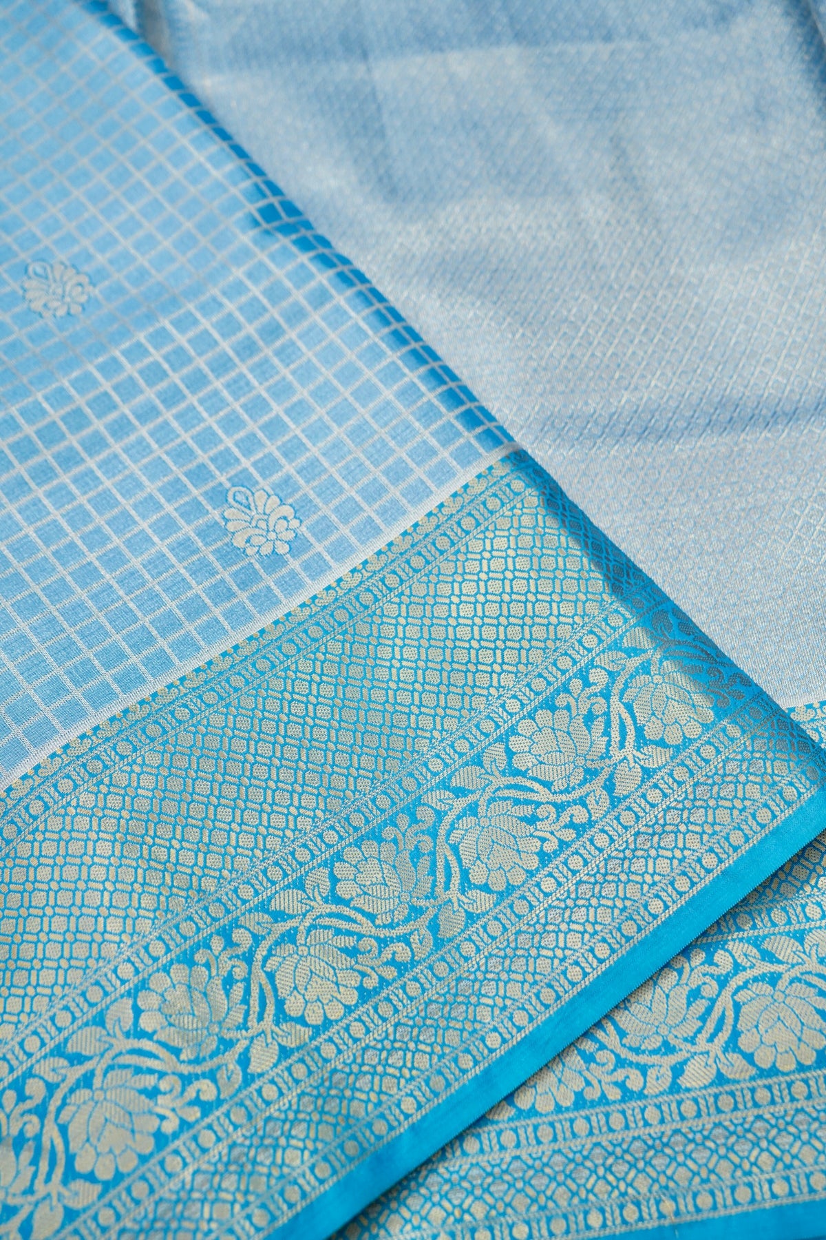 Suvarna - Powder Blue Dharmavaram Tissue Silk Saree