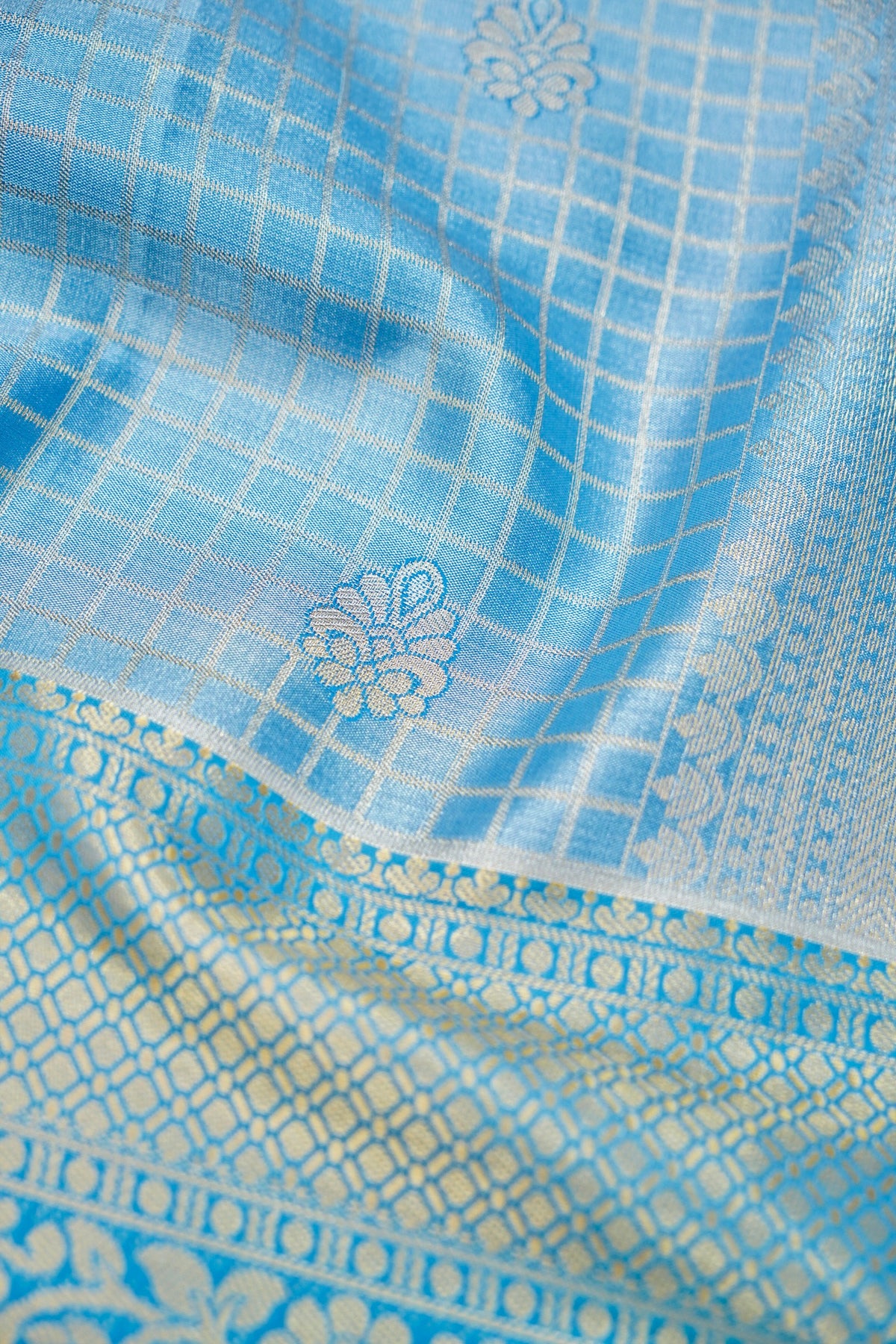 Suvarna - Powder Blue Dharmavaram Tissue Silk Saree