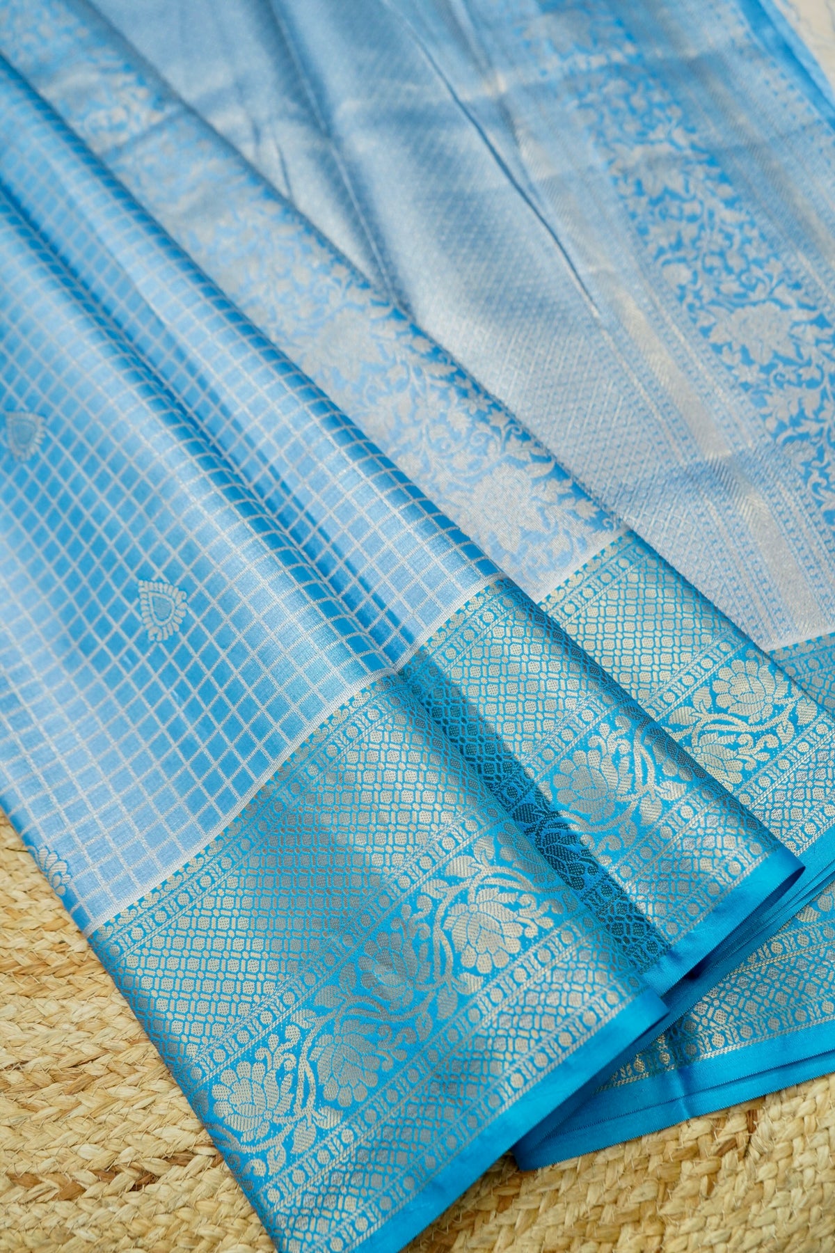 Suvarna - Powder Blue Dharmavaram Tissue Silk Saree