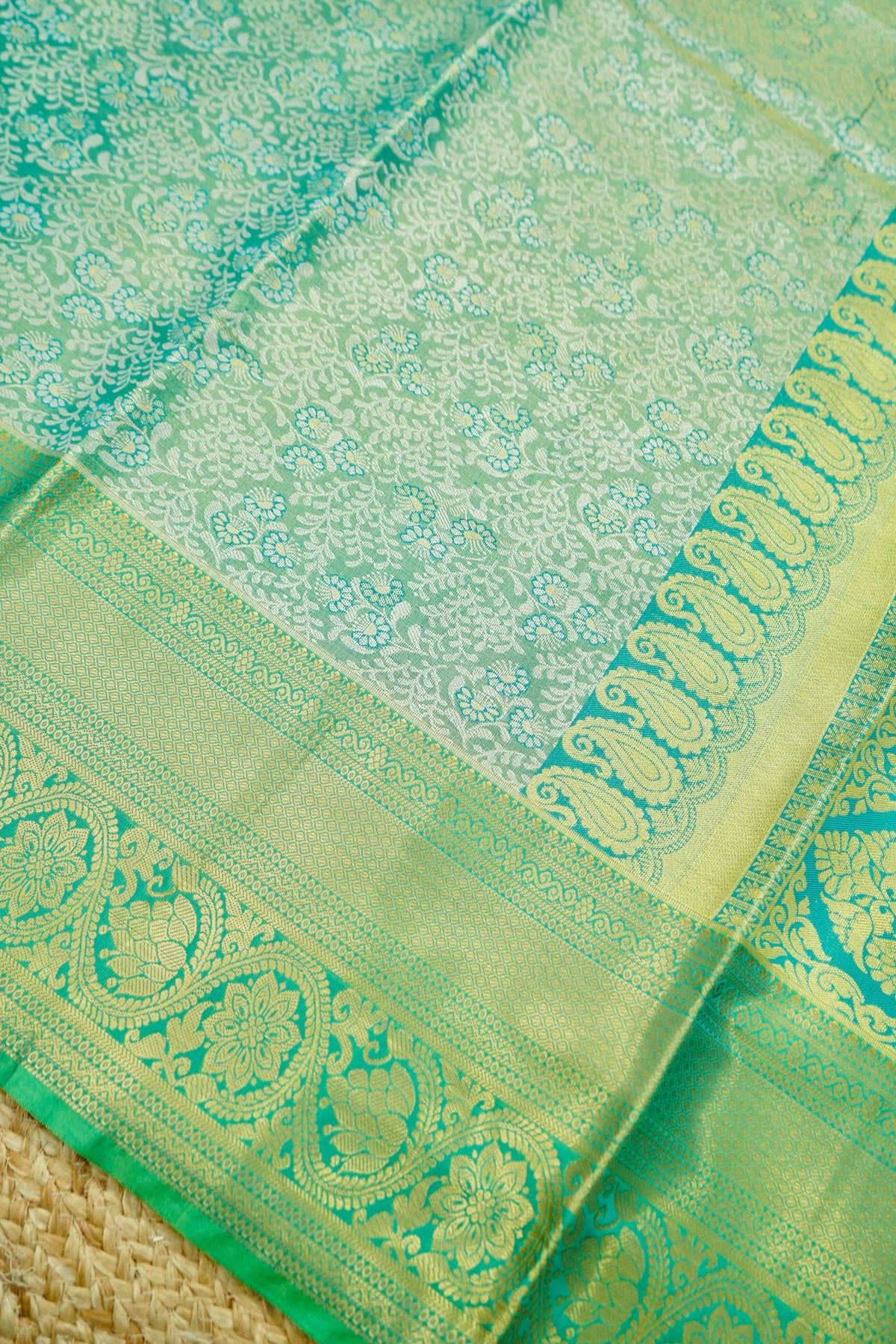 Suvarna - Mint Green Dharmavaram Tissue Silk Saree