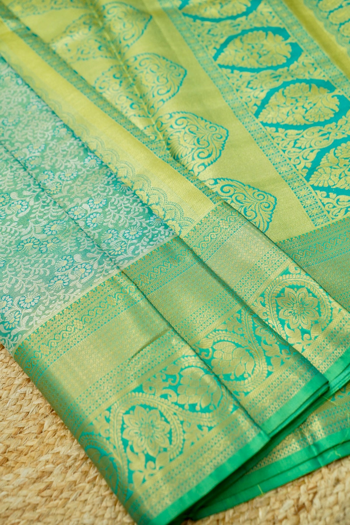 Suvarna - Mint Green Dharmavaram Tissue Silk Saree