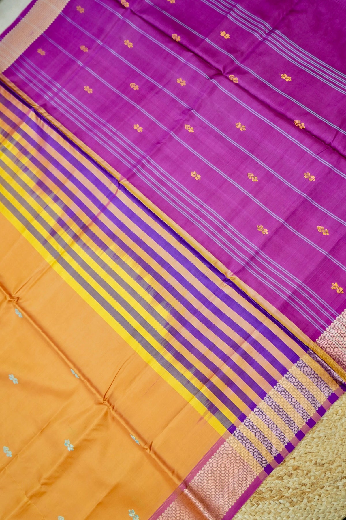 Suvarna - Apricot Orange Maheshwari Silk Saree