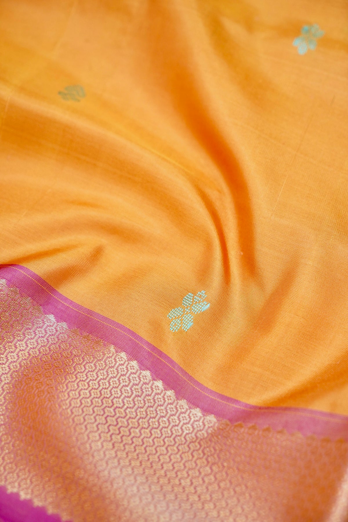 Suvarna - Apricot Orange Maheshwari Silk Saree