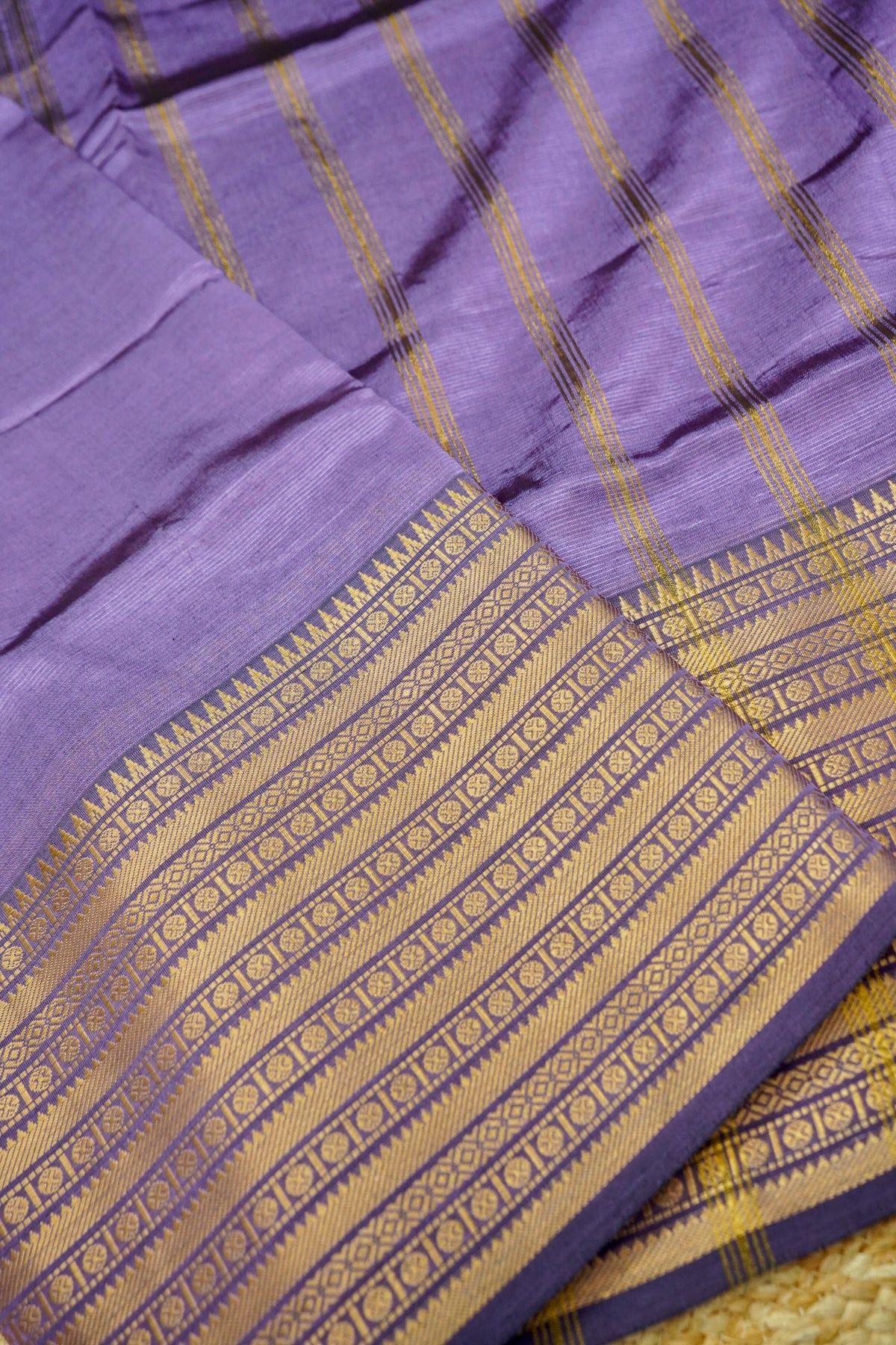 Suvarna - Lavender Gadwal Silk Saree with Antique Gold Zari Border