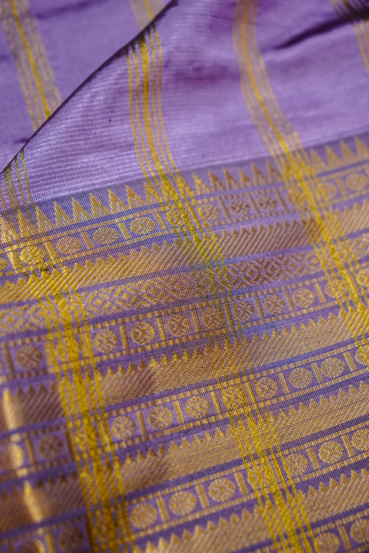 Suvarna - Lavender Gadwal Silk Saree with Antique Gold Zari Border
