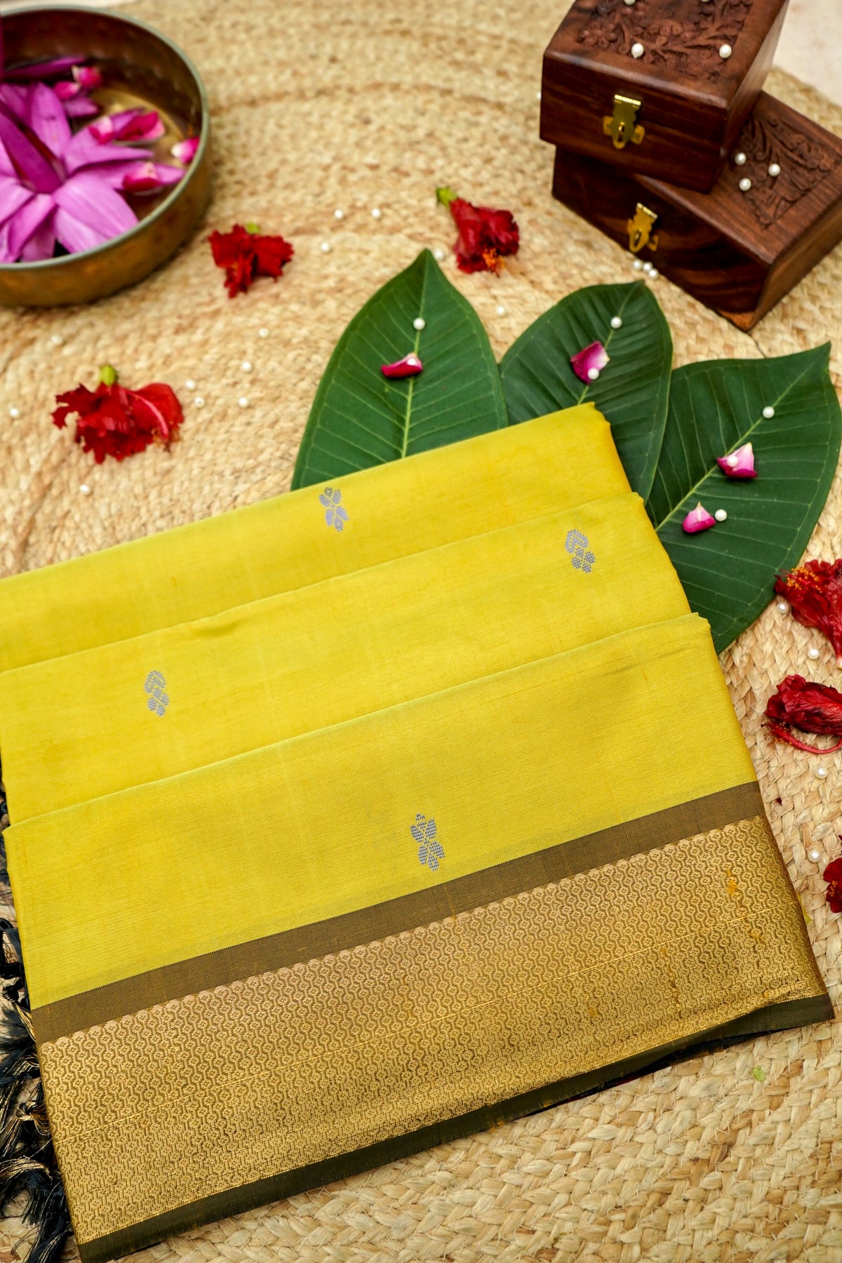 Suvarna - Mustard Yellow Maheshwari Silk Saree