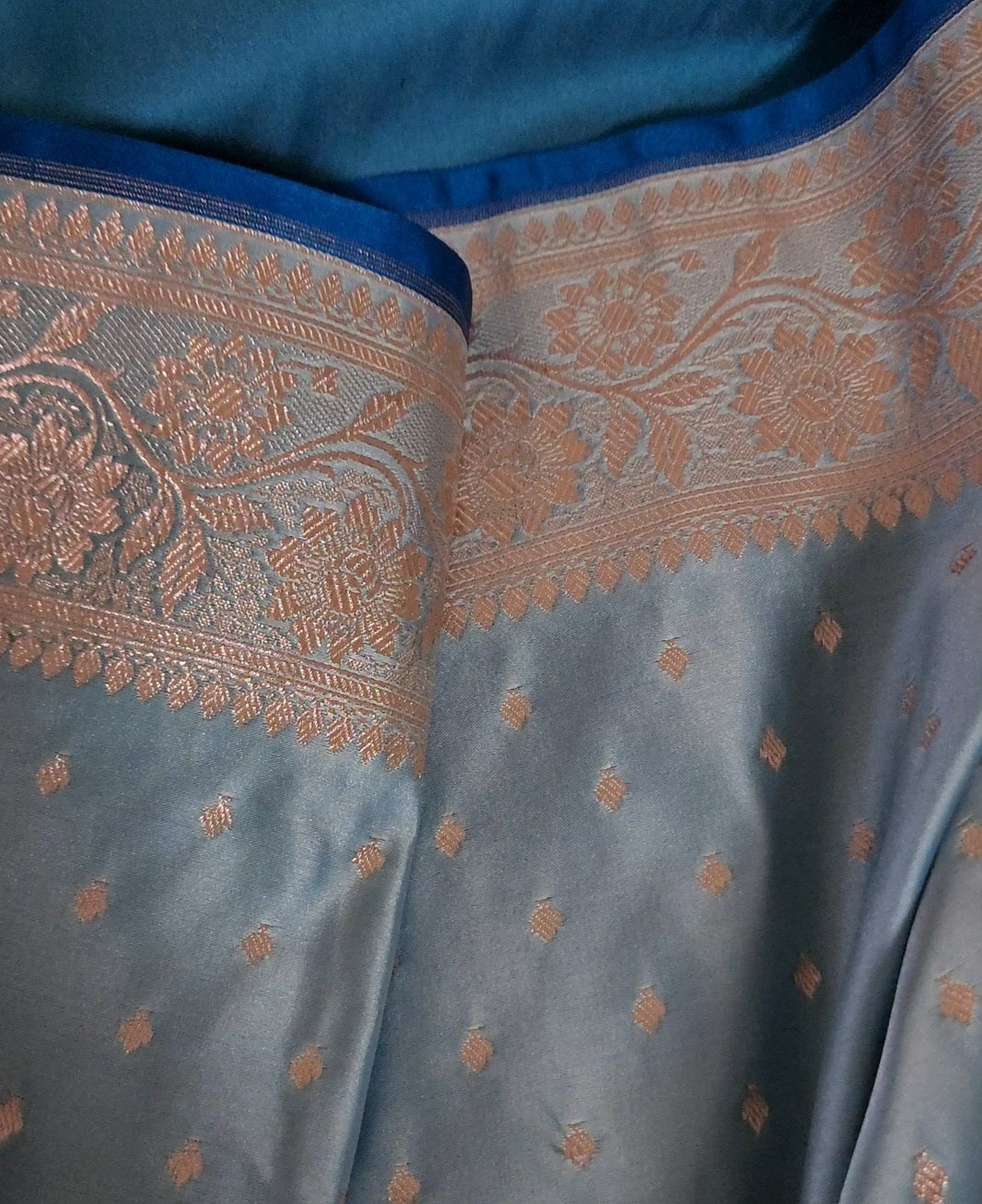 Rich Pastel Blue Banarasi Katan Silk Saree with Light Gold Zari Weaving