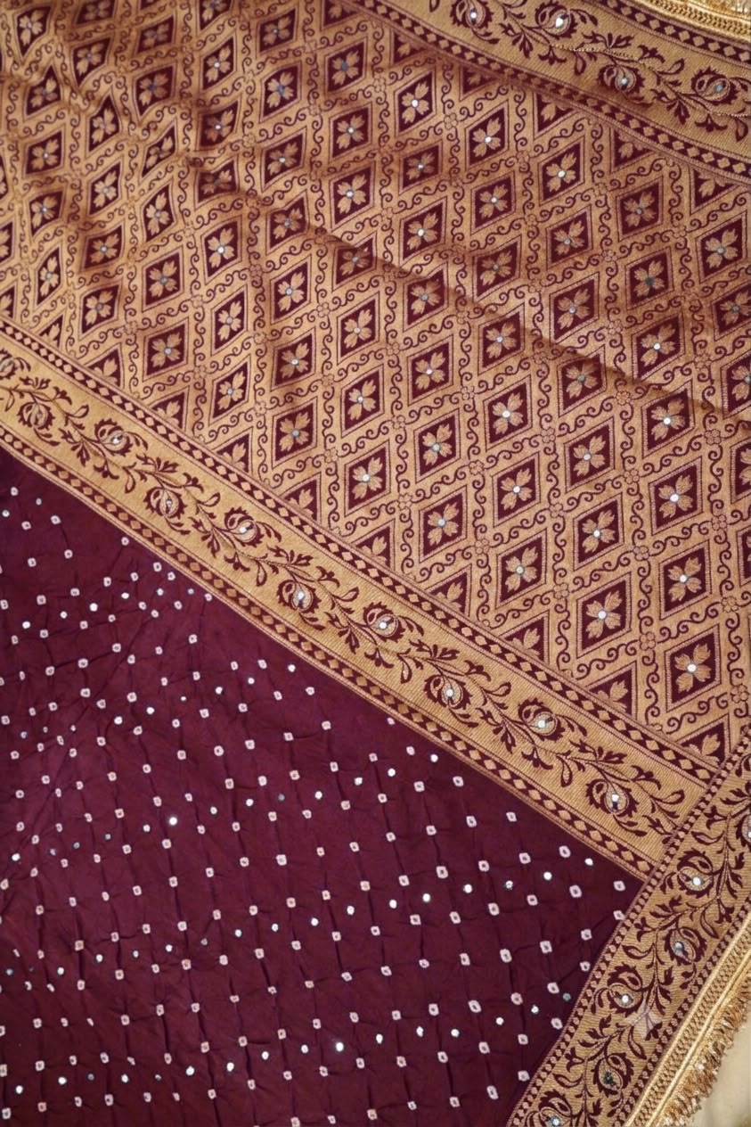 Fulaari - Deep Maroon Bandhani Dupion Silk Saree with Fringe Border