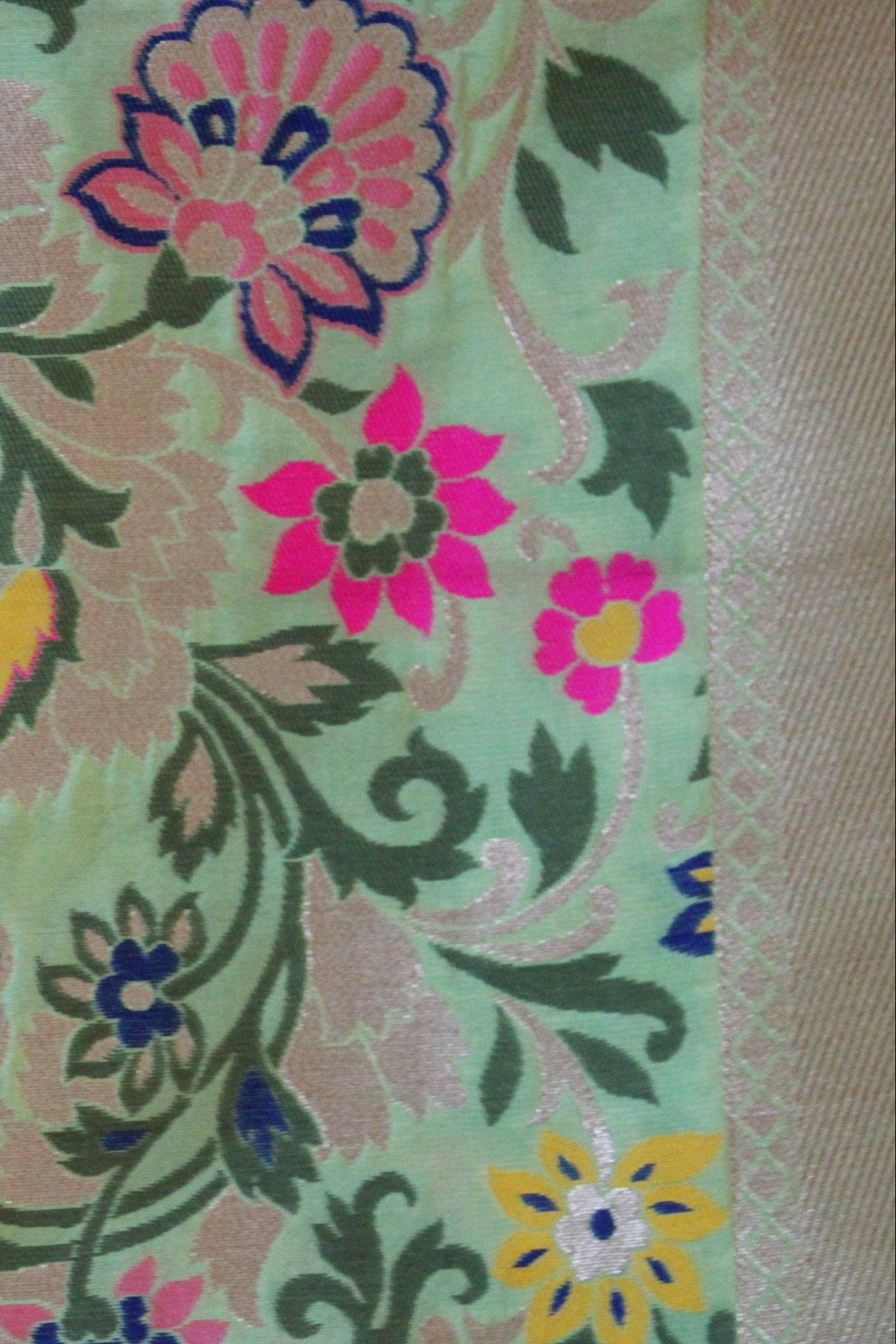 Banarasi Silk Light Green Dupatta with Multicolor & Gold Floral Handweaving