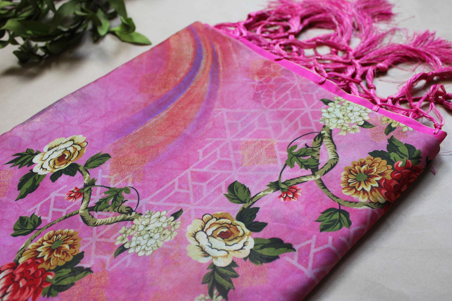 Banarasi Pink Silk Dupatta with Floral Prints