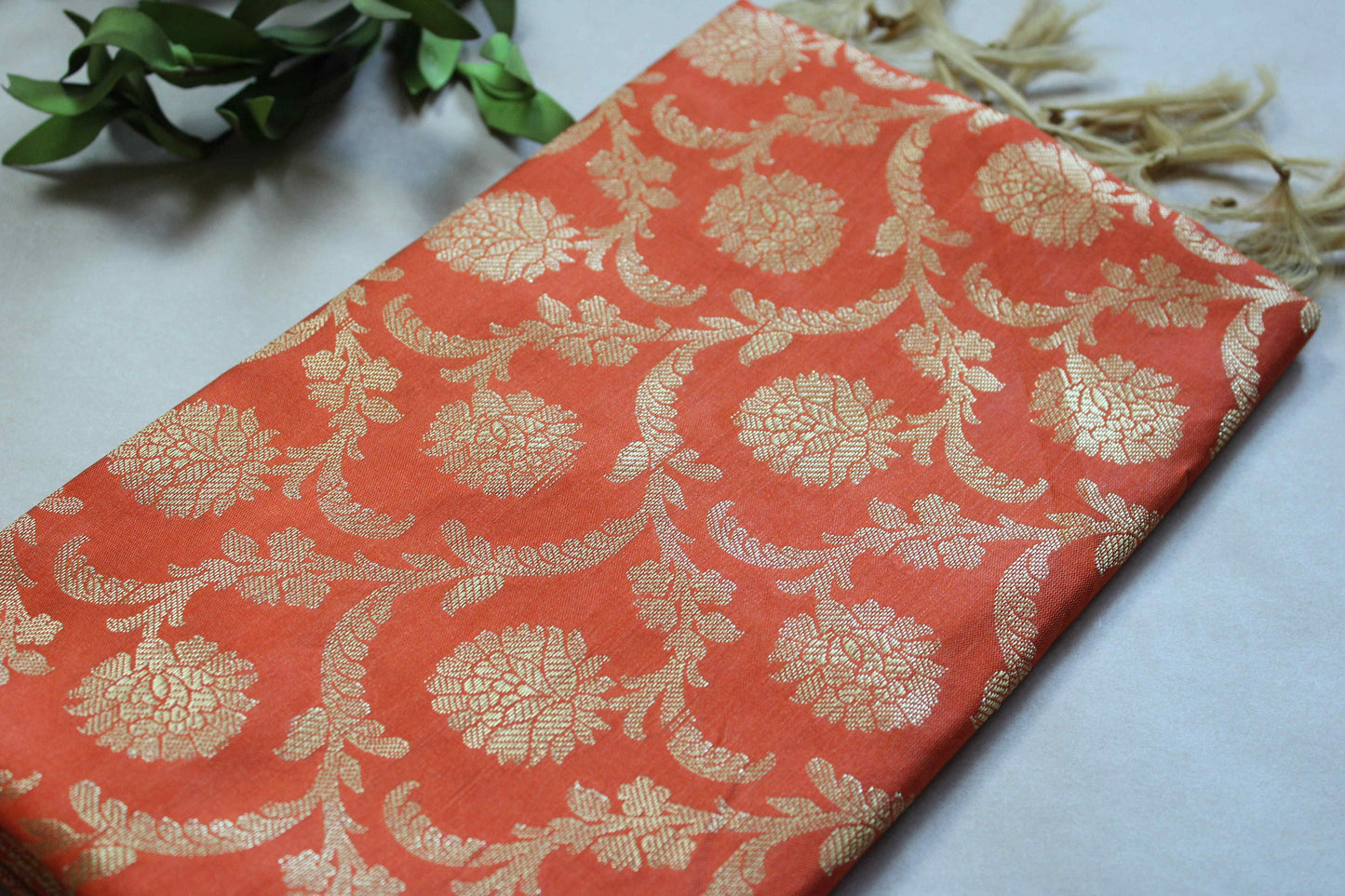 Banarasi Orange Silk Dupatta with gold weaving