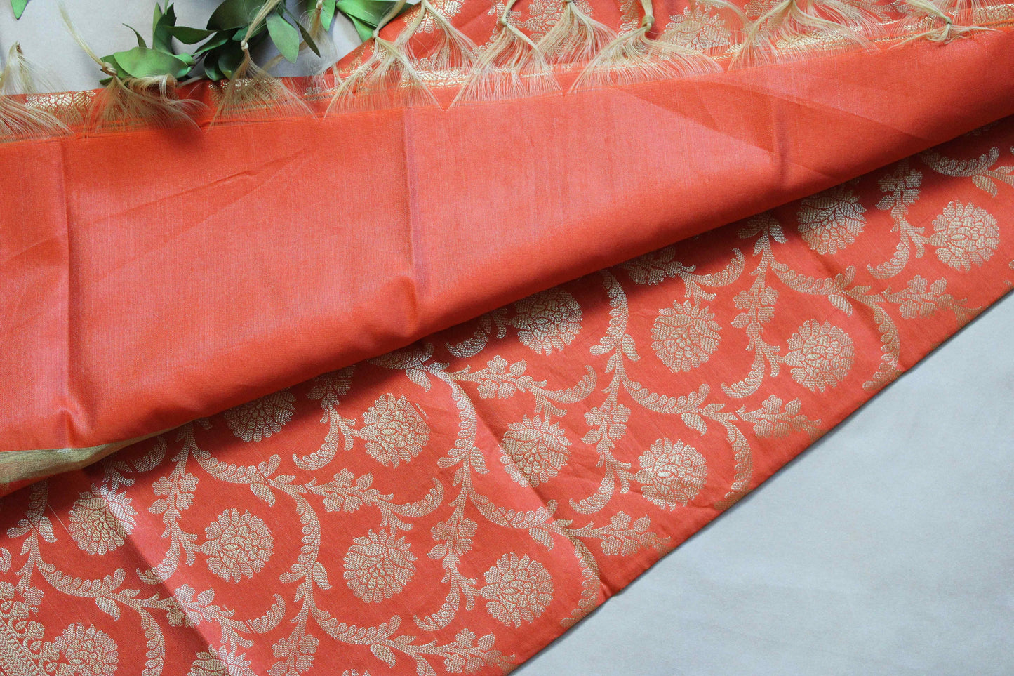 Banarasi Orange Silk Dupatta with gold weaving