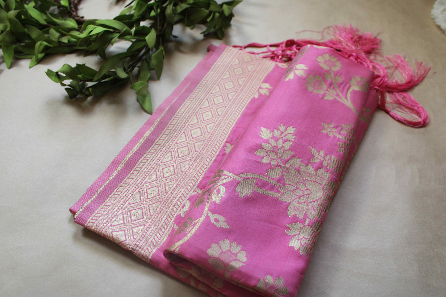 Banarasi Pink Dupatta with gold handweaving