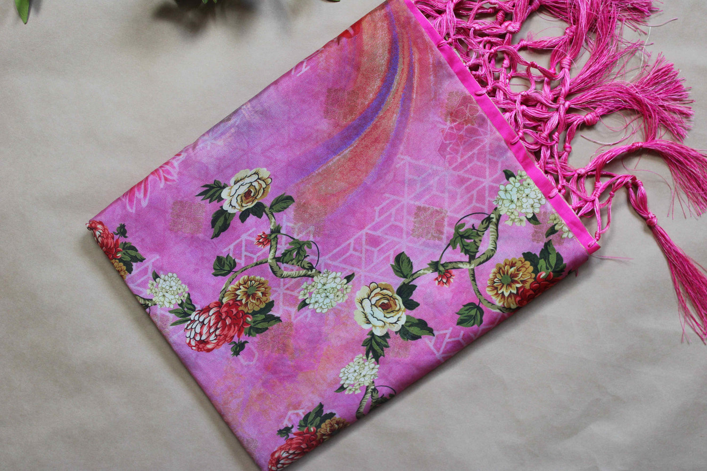 Banarasi Pink Silk Dupatta with Floral Prints